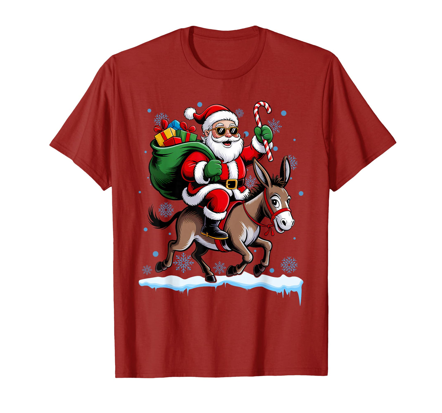 Santa Riding Donkey Funny Animal Christmas Xmas Men Women T-Shirt