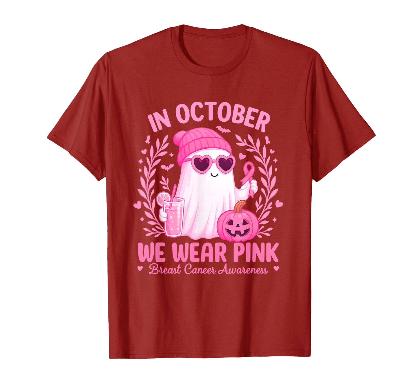 in October We Wear Pink Breast Cancer Awareness Halloween T-Shirt