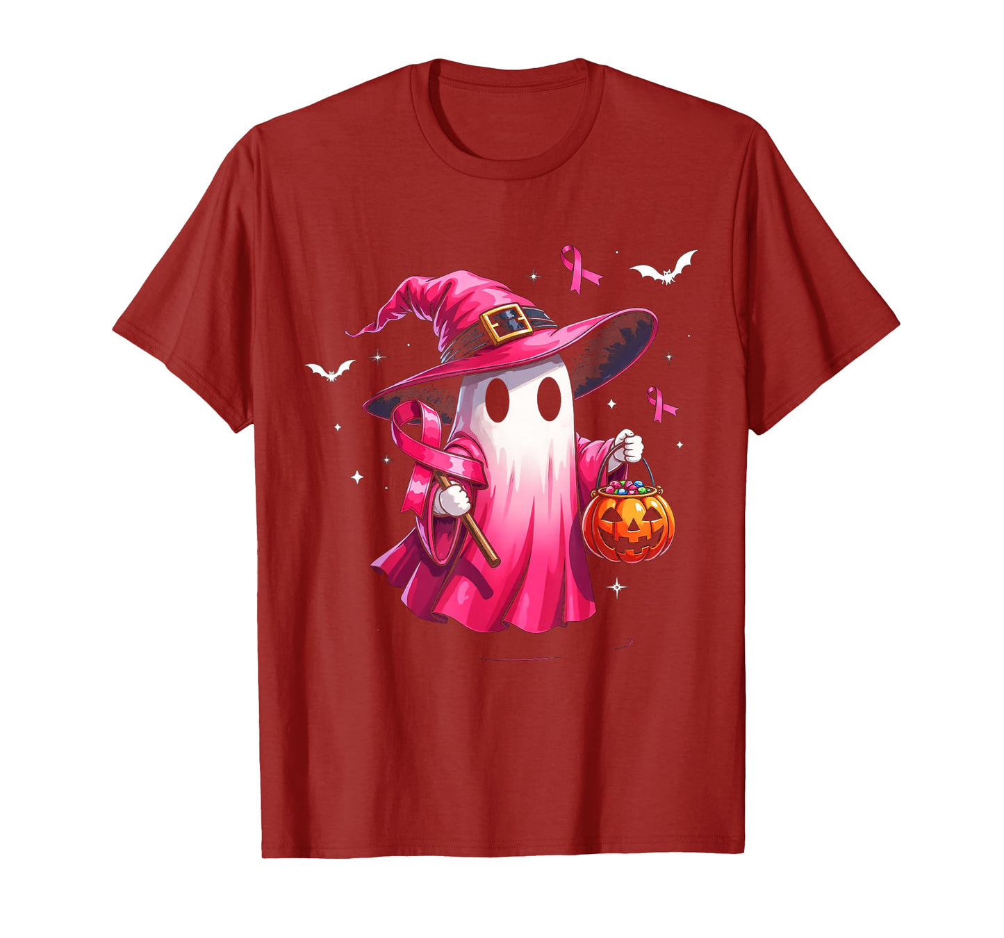 Cute Pink Ghost with Witch Hat Breast Cancer Awareness 2025 T-Shirt