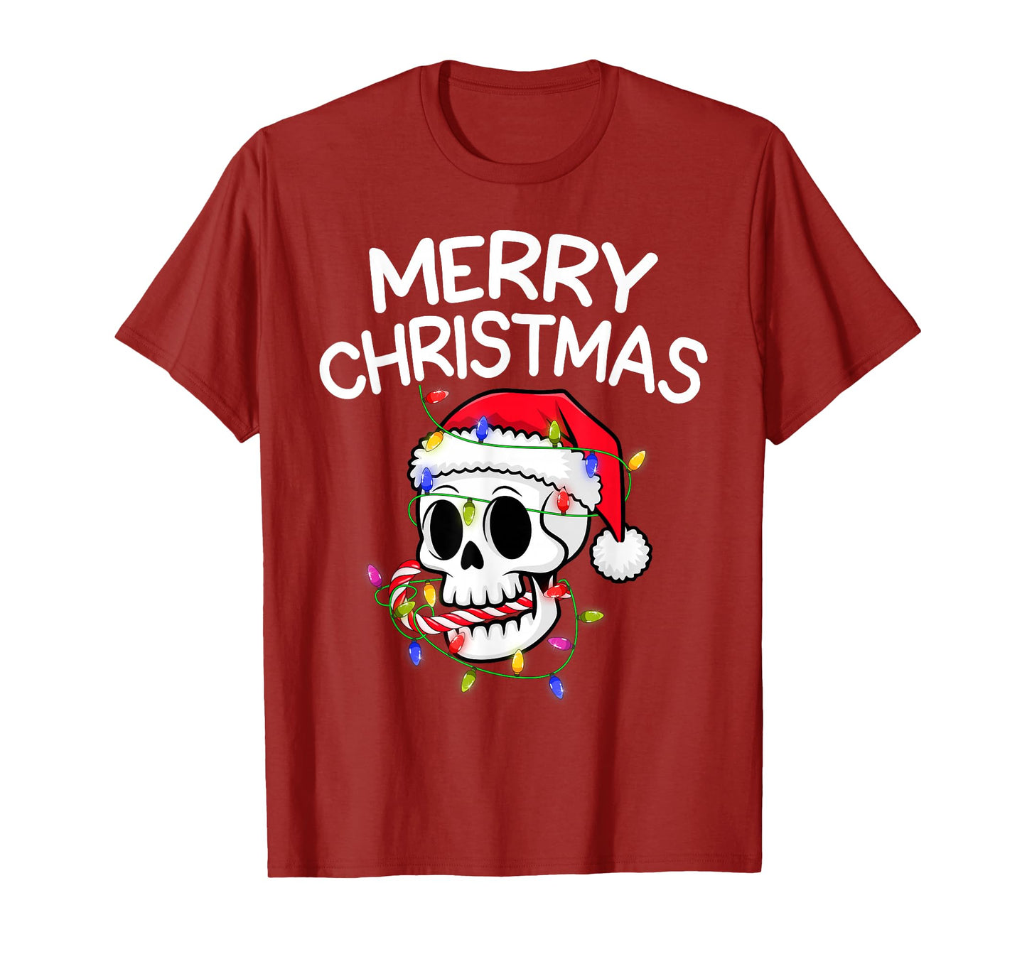 Merry Christmas Lights Funny Santa Skeleton Skull Scary Xmas T-Shirt