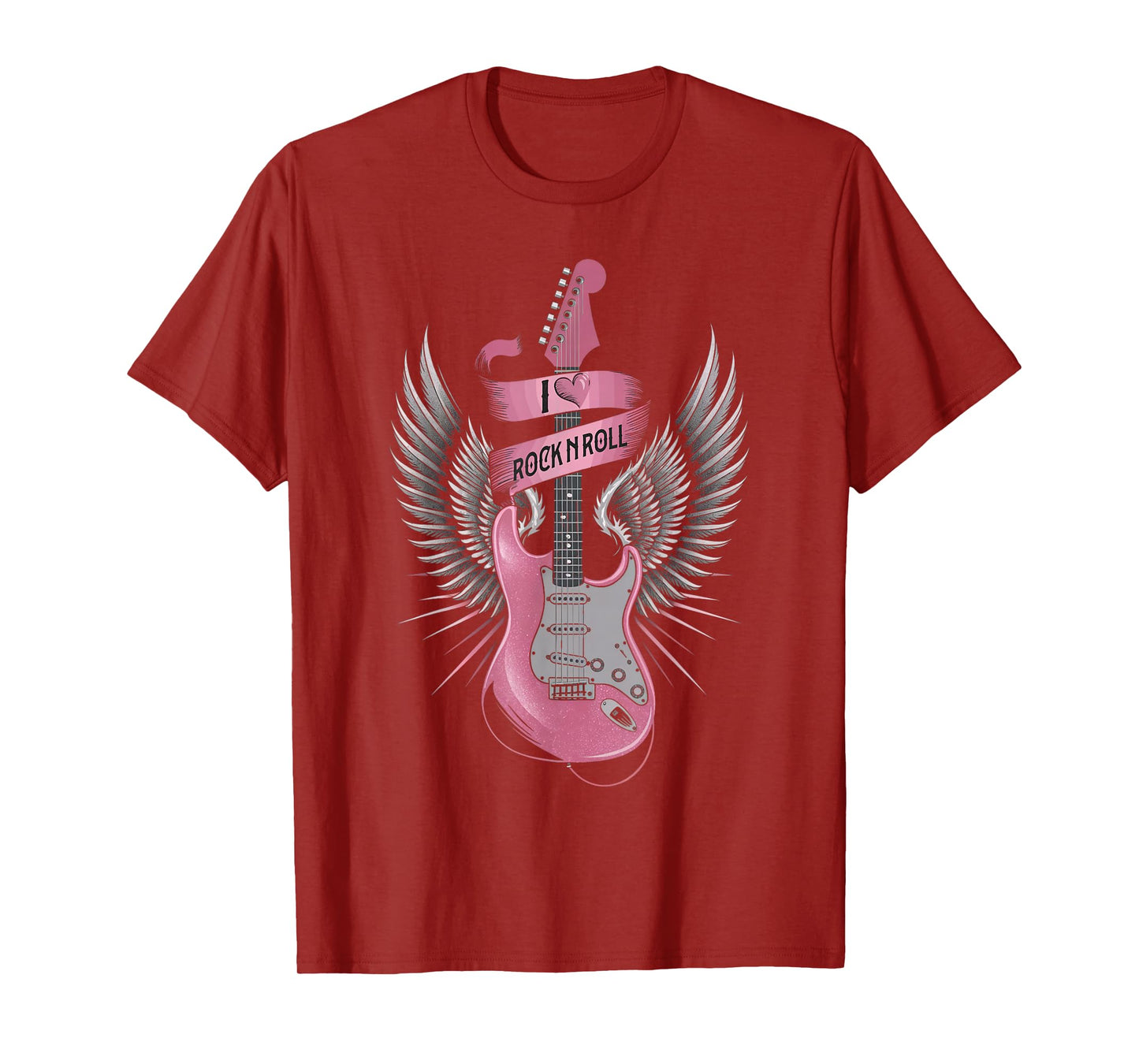 I Love Rock And Roll Pink Guitar Angel Wings Vintage T-Shirt