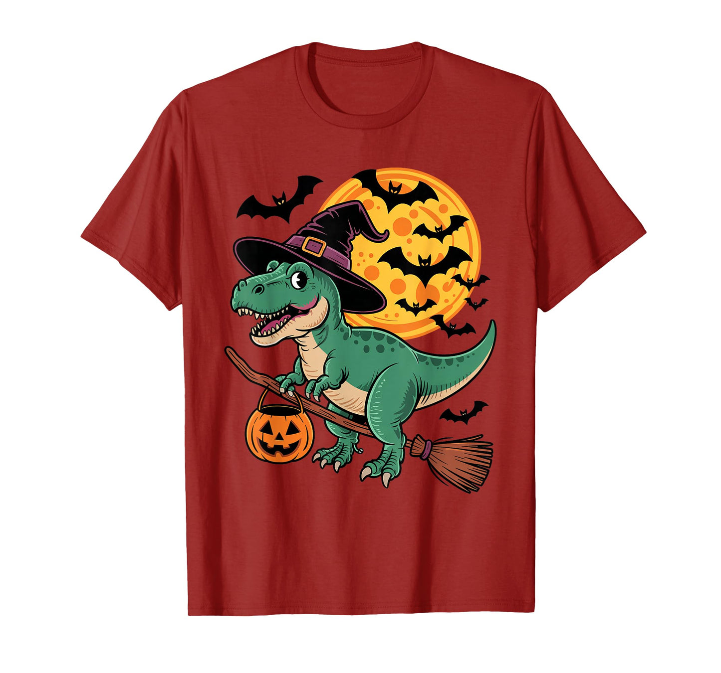 Dinosaur Halloween Witch Hat Jack-o-Lantern Candy Bucket T-Shirt