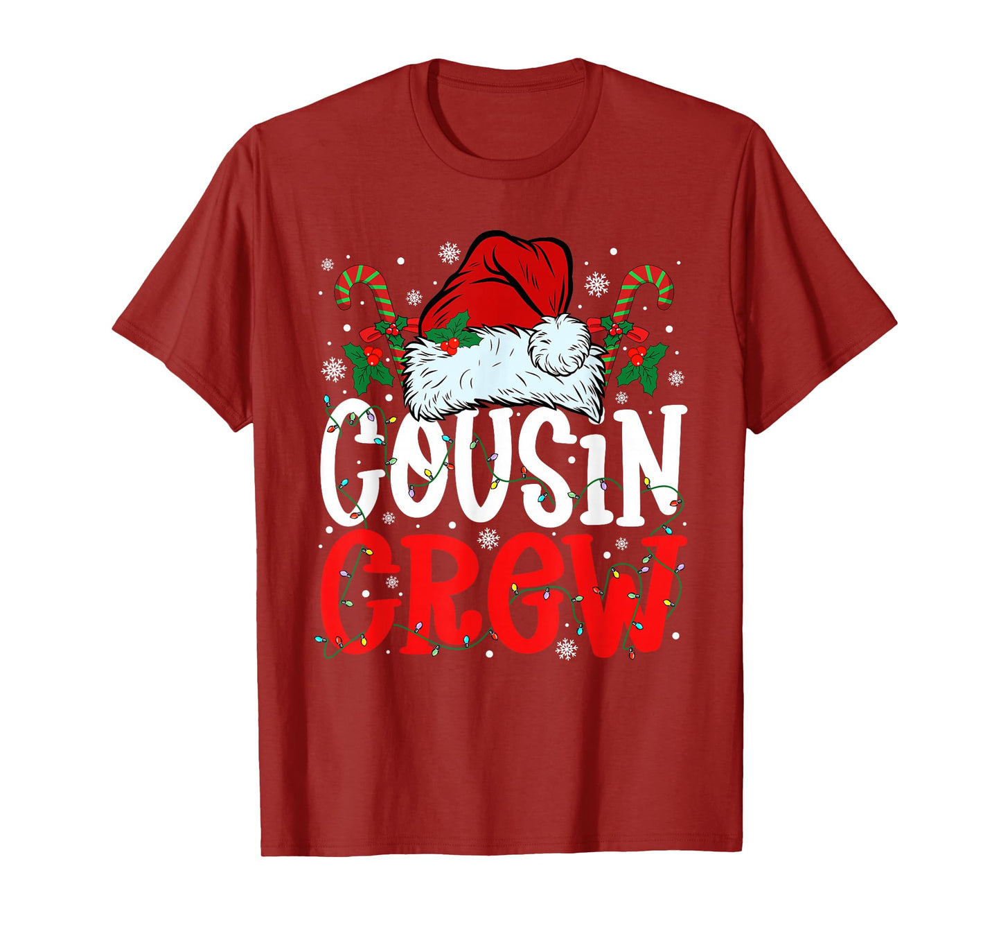 Cousin Crew Christmas Santa Hat Xmas Lights Men Boys Kids T-Shirt