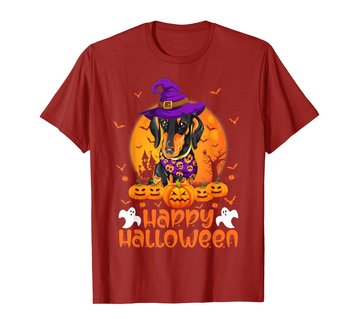 Vintage Pumpkin Dachshund Dog Witch Funny Halloween Costume T-Shirt