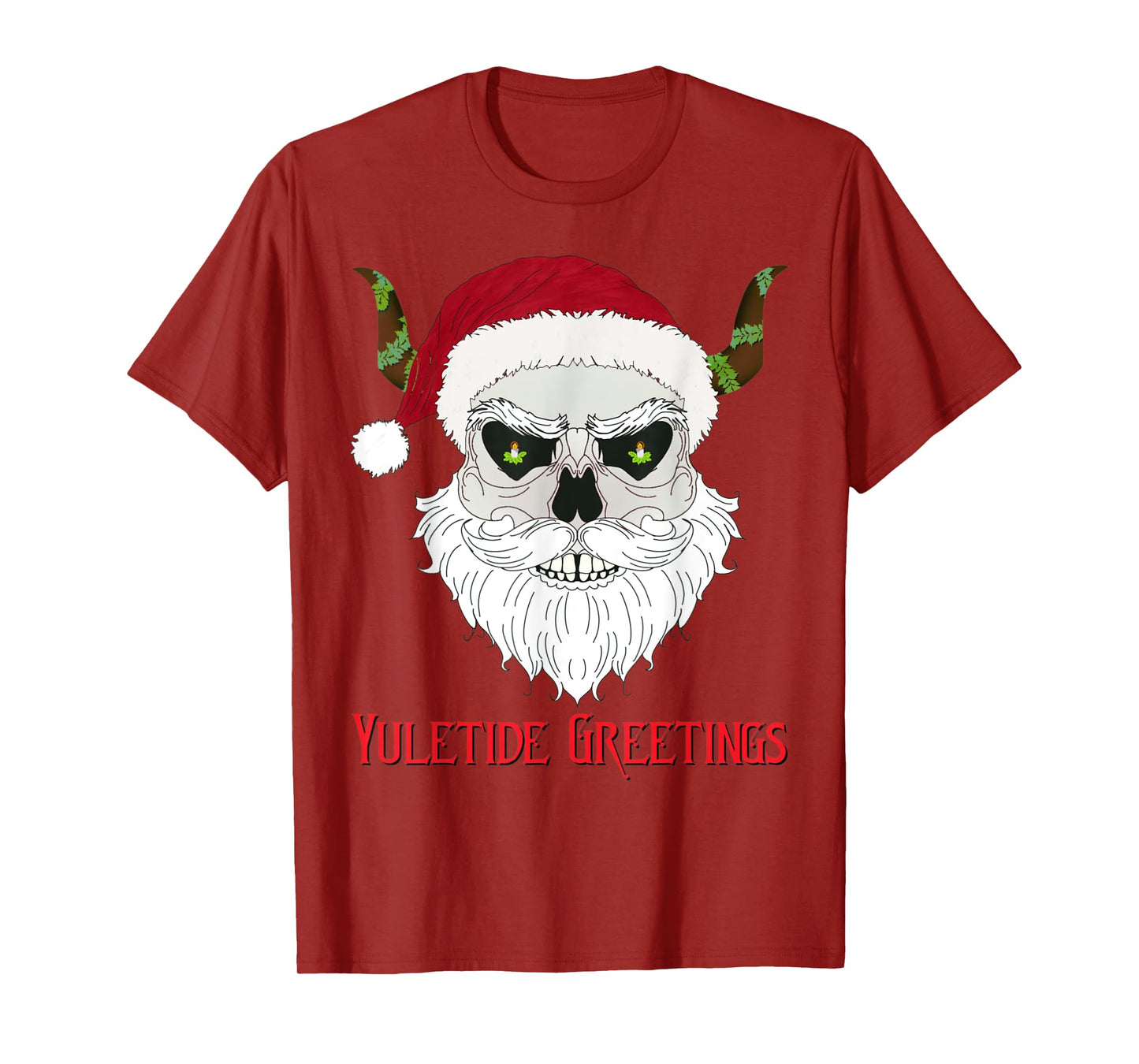 Dark Yuletide Skull Santa Design in Red, White, and Black T-Shirt