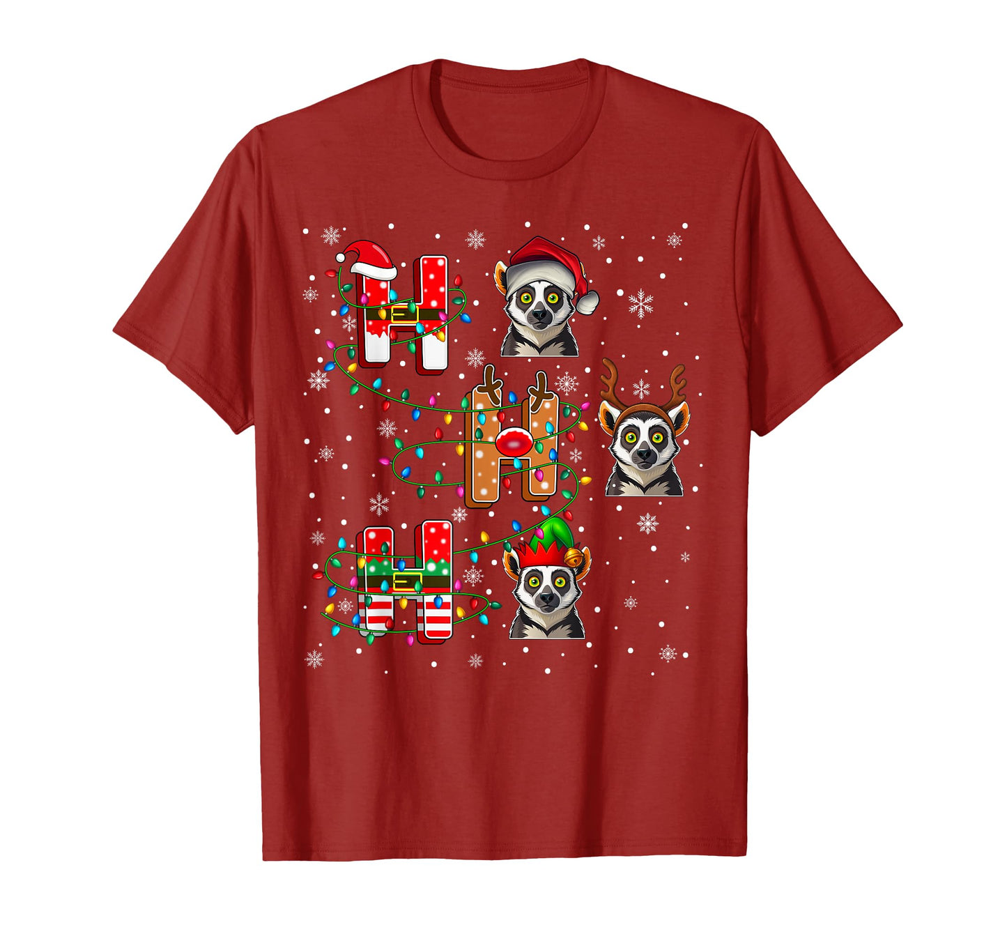 Ho Ho Ho Santa Reindeer Hat Elf Lemur Animal Christmas T-Shirt