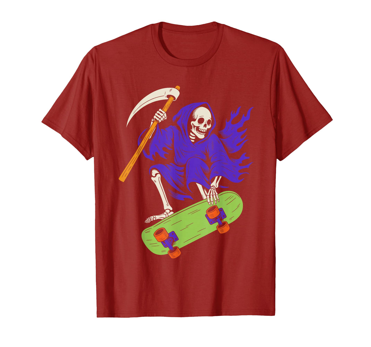Grim Reaper Skateboarding Halloween Teen Boys Skate Board T-Shirt