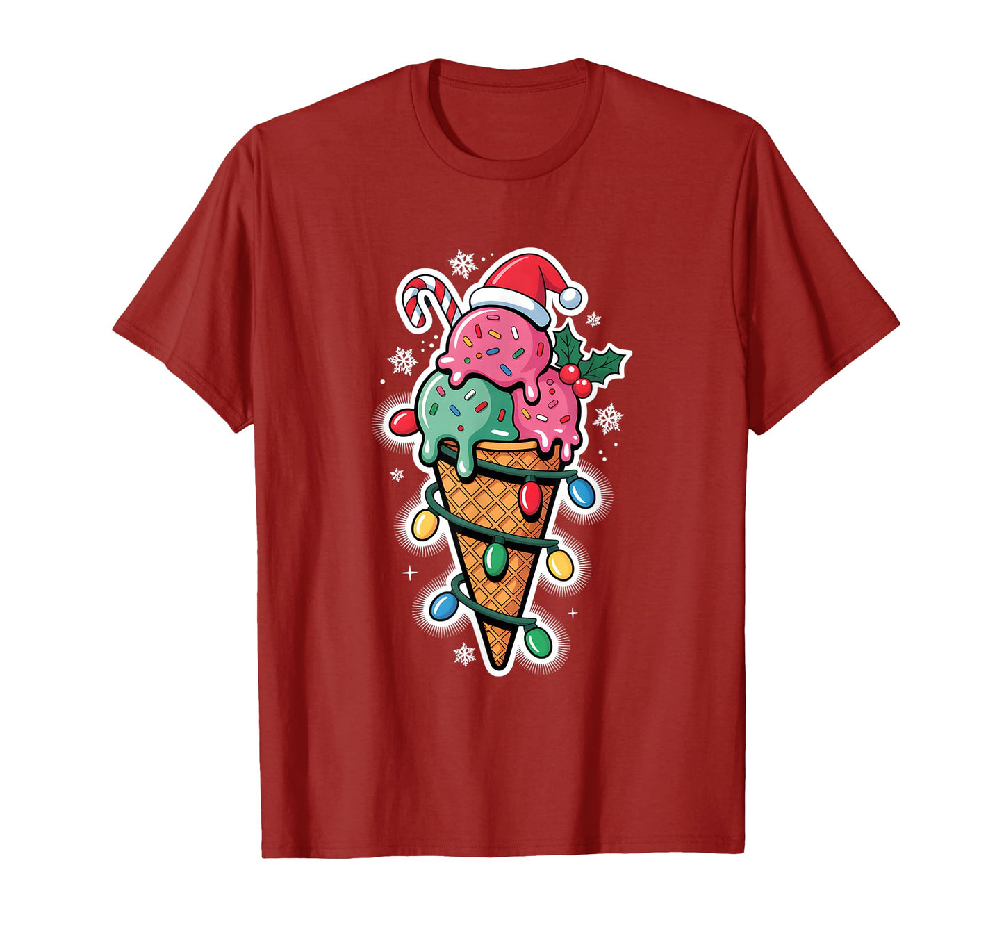 Christmas Lights Ice Cream Cone Santa Hat for Women Kids T-Shirt