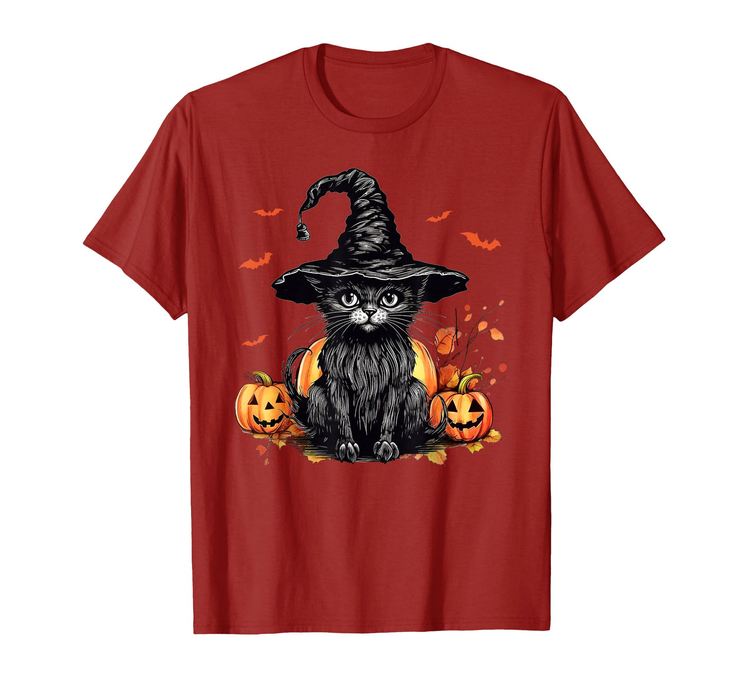 Vintage Scary Black Cat Witch Hat Halloween Costume Women T-Shirt