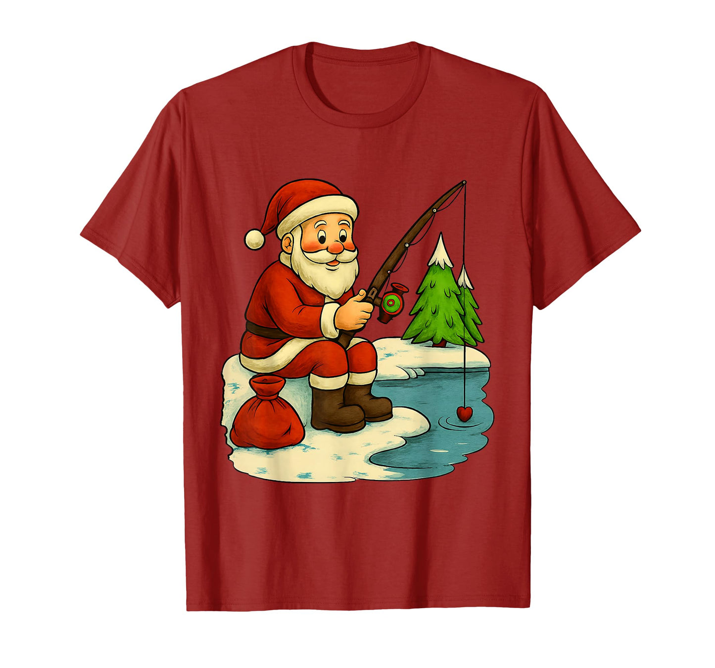 Santa Fishing Christmas Costume Funny Fishing Boys Kids T-Shirt
