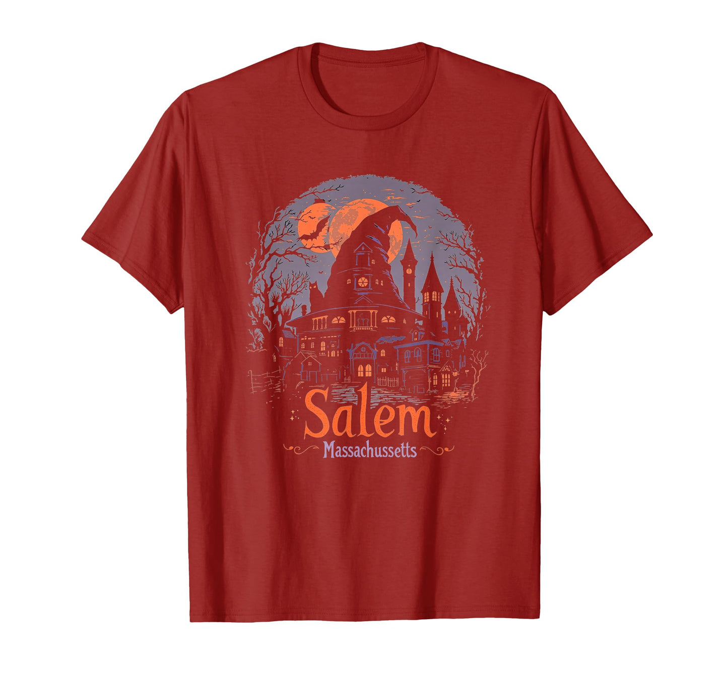 Vintage Salem Massachusetts Halloween Skyline Cityscape T-Shirt