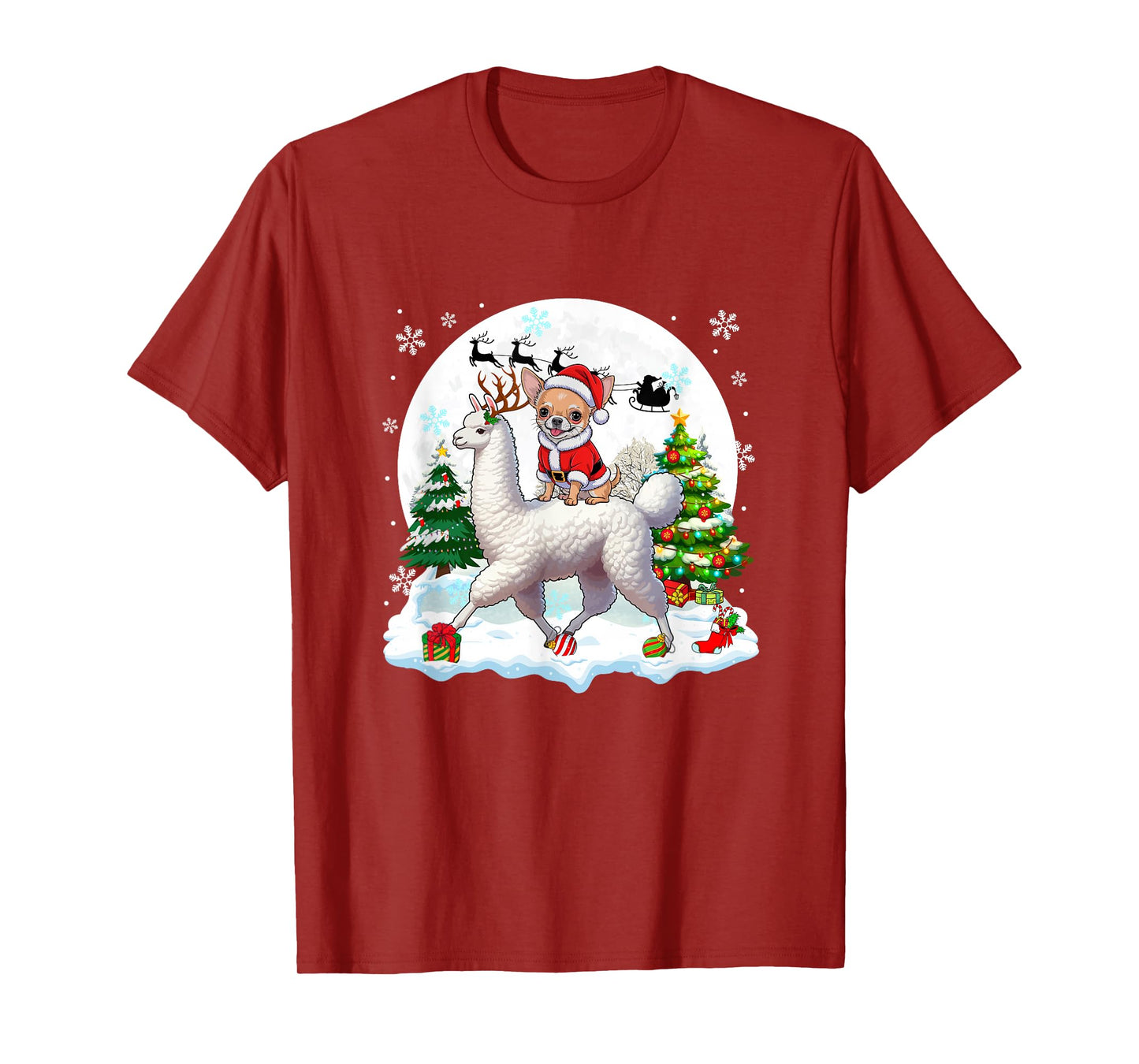 Santa Chihuahua Riding Llama Reindeer Christmas Owner Kids T-Shirt