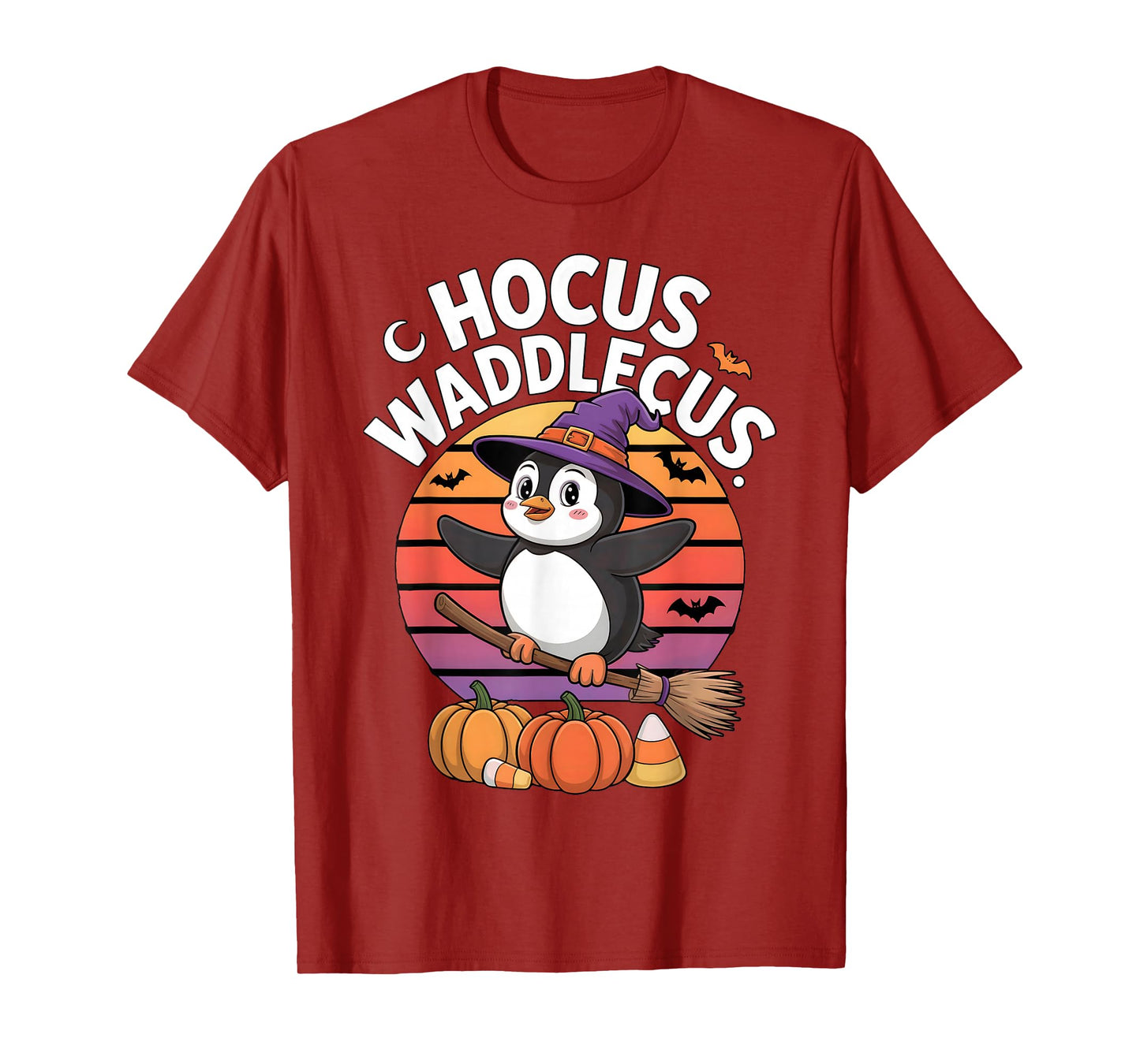 Hocus Hootcus Owl Witch Hat Broom Pumpkin Bat Halloween Kids T-Shirt