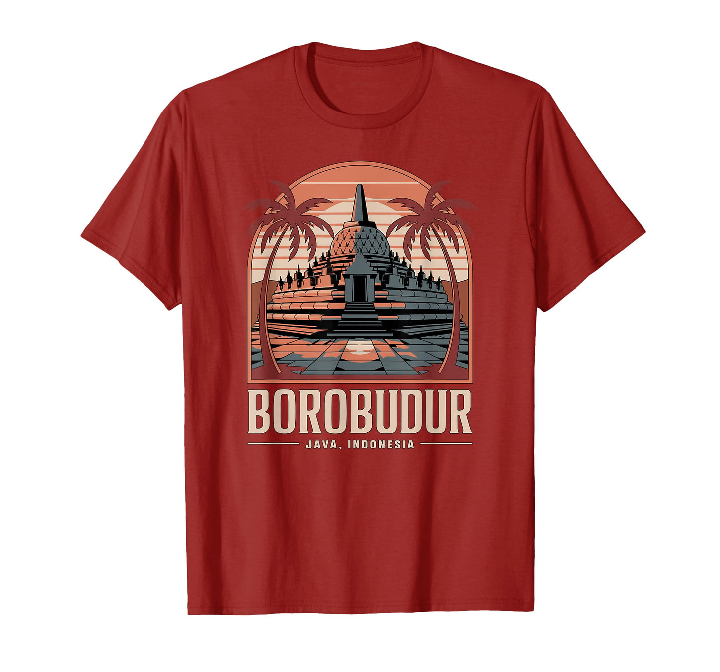 Retro Borobudur Java Indonesia, Fun Sunset and Temple T-Shirt
