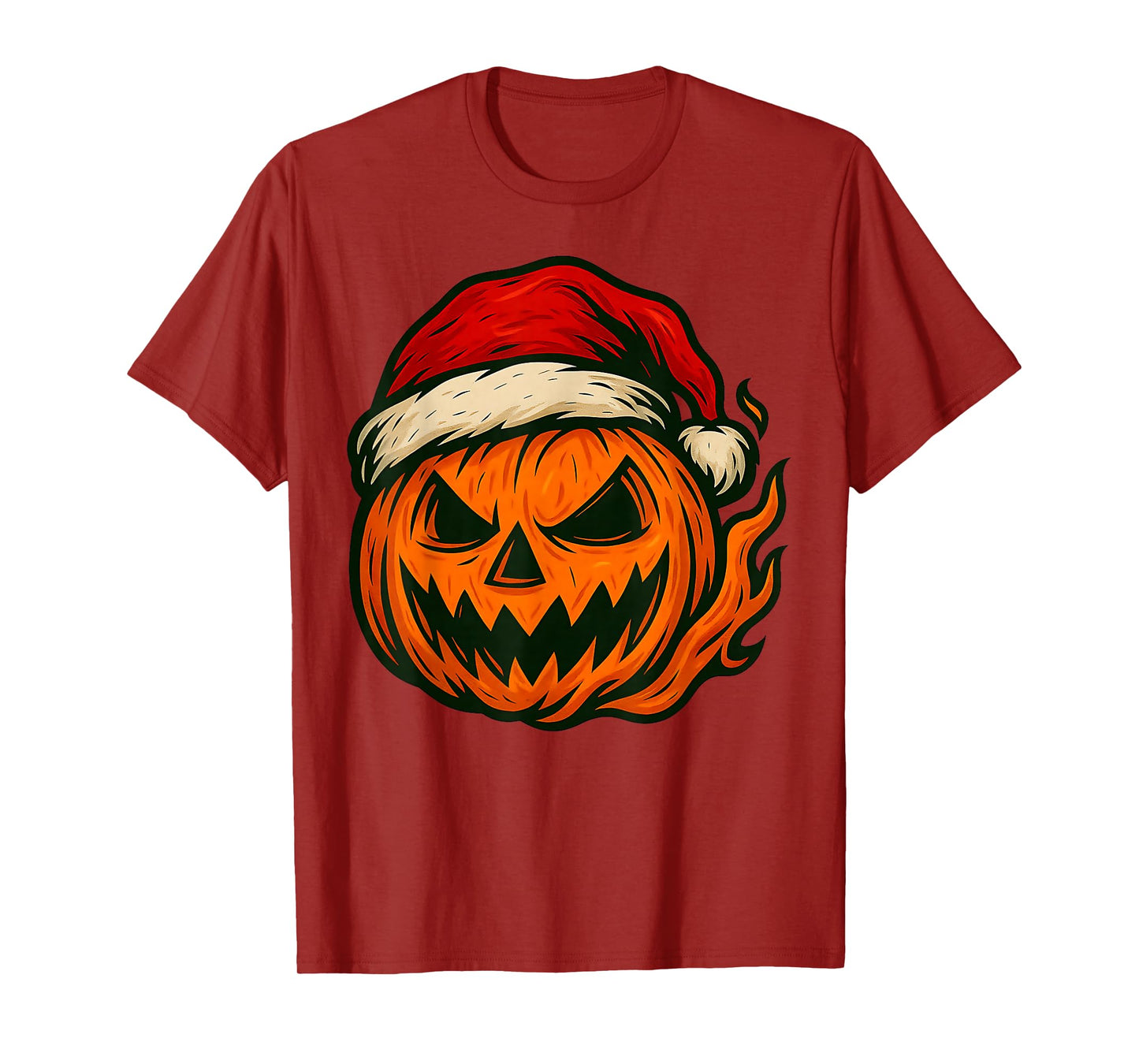 Halloween Pumpkin Santa Hat Spooky Christmas Creepy Vibes T-Shirt