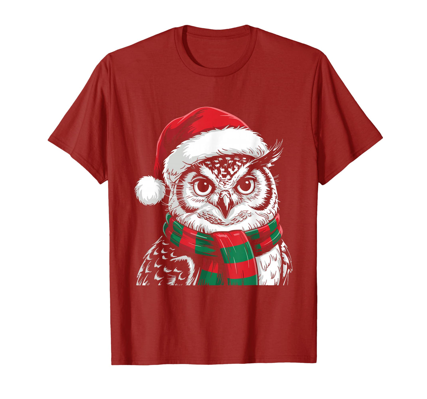 Owl Xmas Santa Hat Scarf Christmas Costume T-Shirt