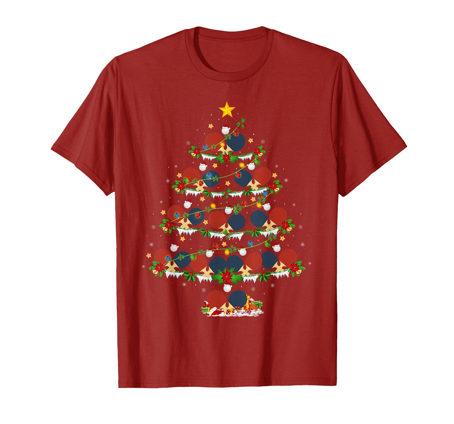 Table Tennis Christmas Tree Lights Sports Player Xmas T-Shirt