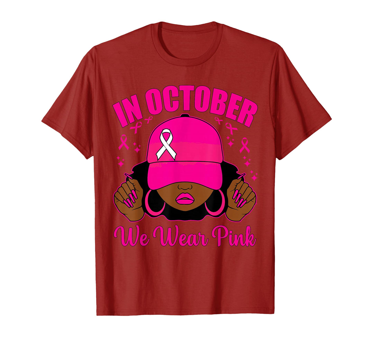 In October We Wear Pink Breast Cancer Awareness Black Women T-Shirt