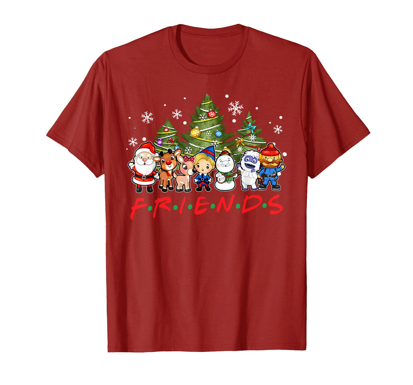 Christmas Santa Friends Rudolph Snowman Family Xmas Holiday T-Shirt