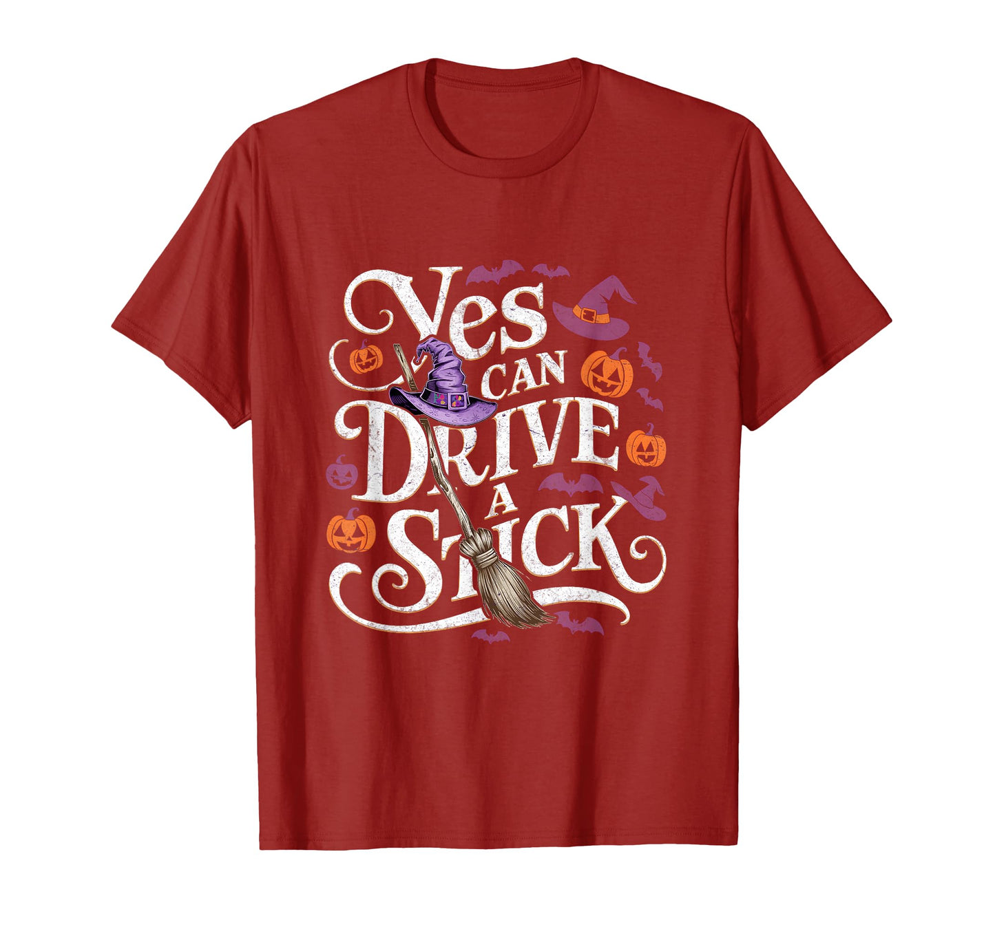Yes I m Can Drive A Stick Witch Broom Pumpkins Halloween T-Shirt