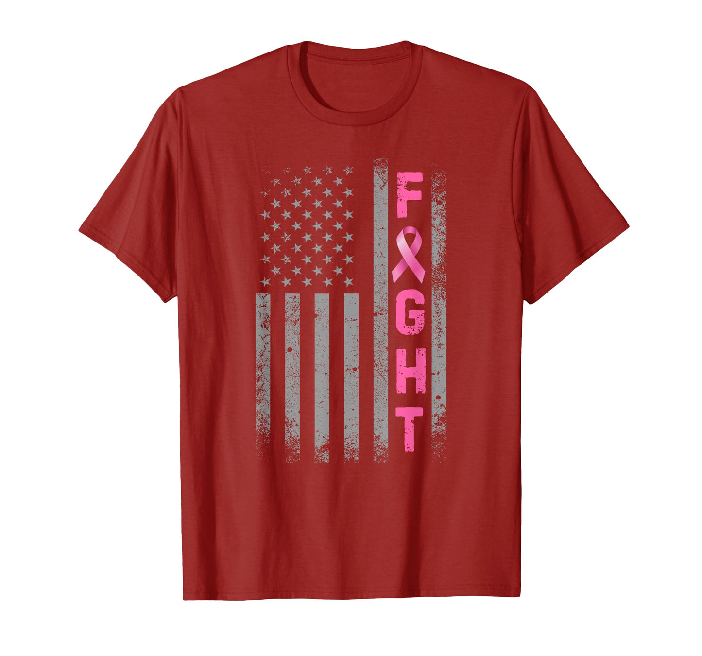 Fight Breast Cancer Awareness Pink Ribbon USA American Flag T-Shirt