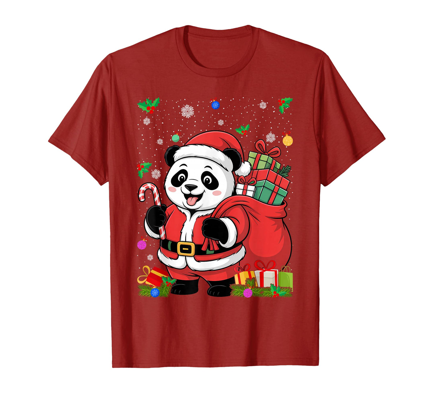 Panda Christmas Santa Hat Xmas Kids Boys Girls T-Shirt