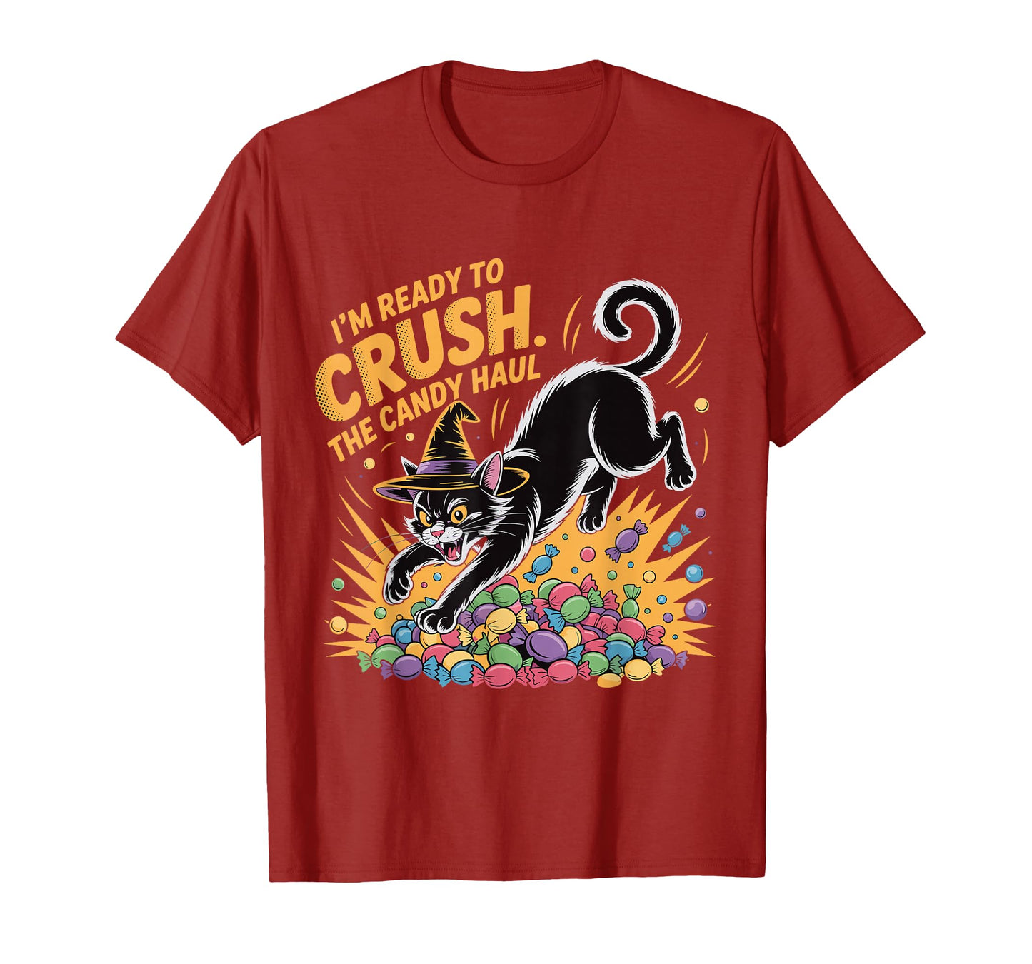 Crush The Candy Haul Funny Halloween Black Cat T-Shirt