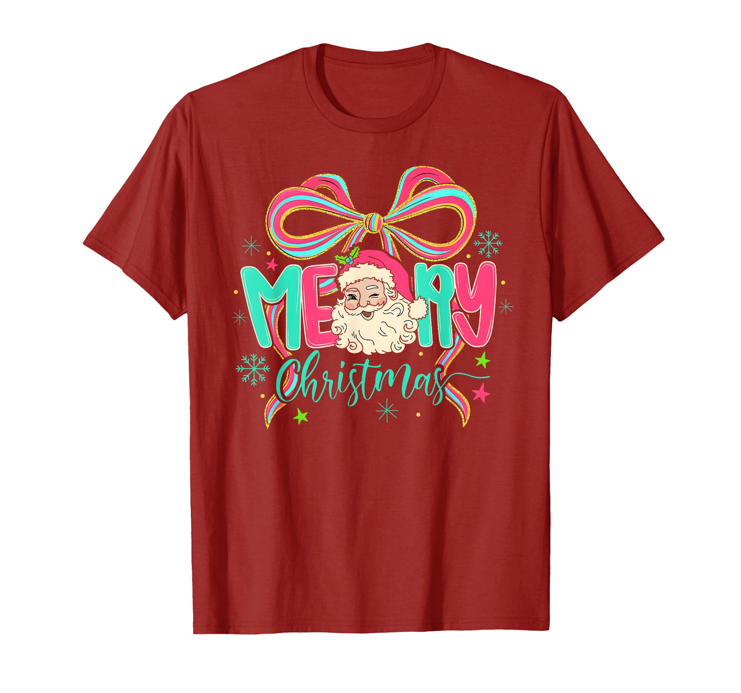 Merry Christmas Santa Claus Coquette Bow Women Xmas Pajamas T-Shirt
