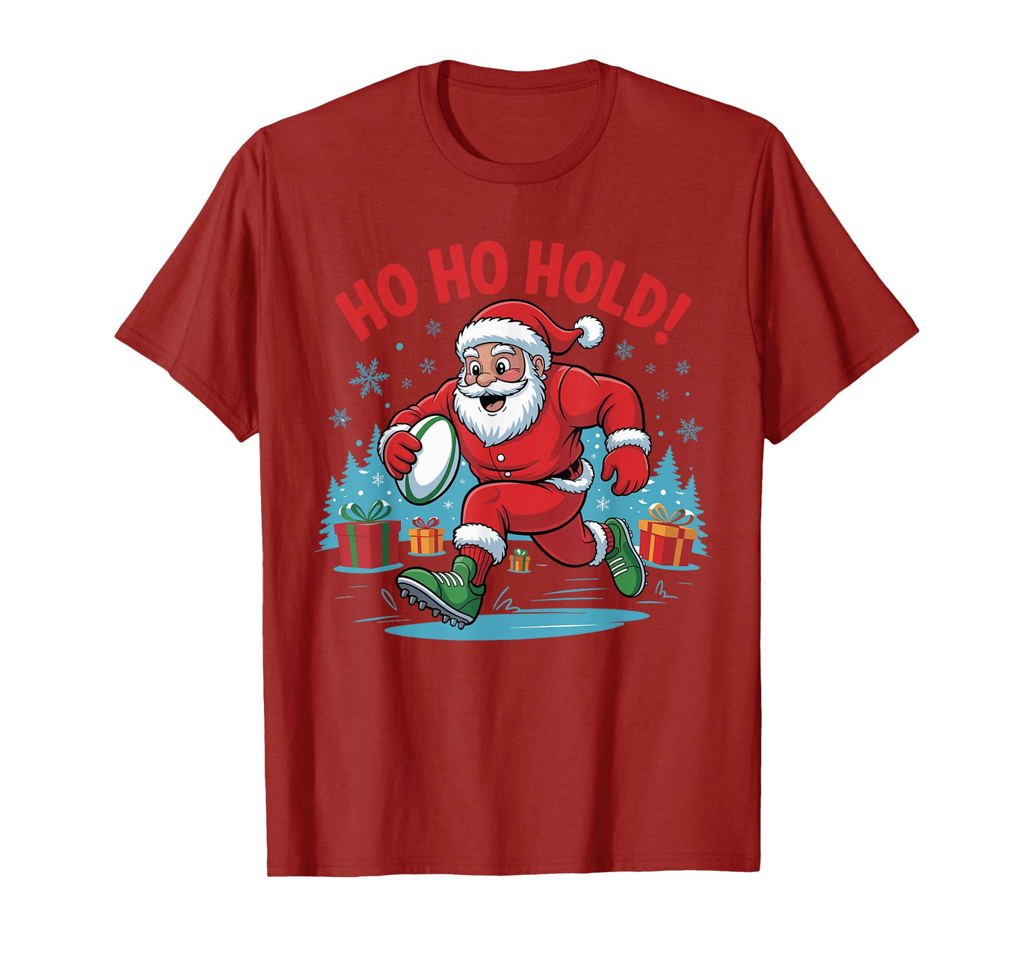 Santa Playing Rugby Funny Holiday Christmas Xmas Pajama T-Shirt