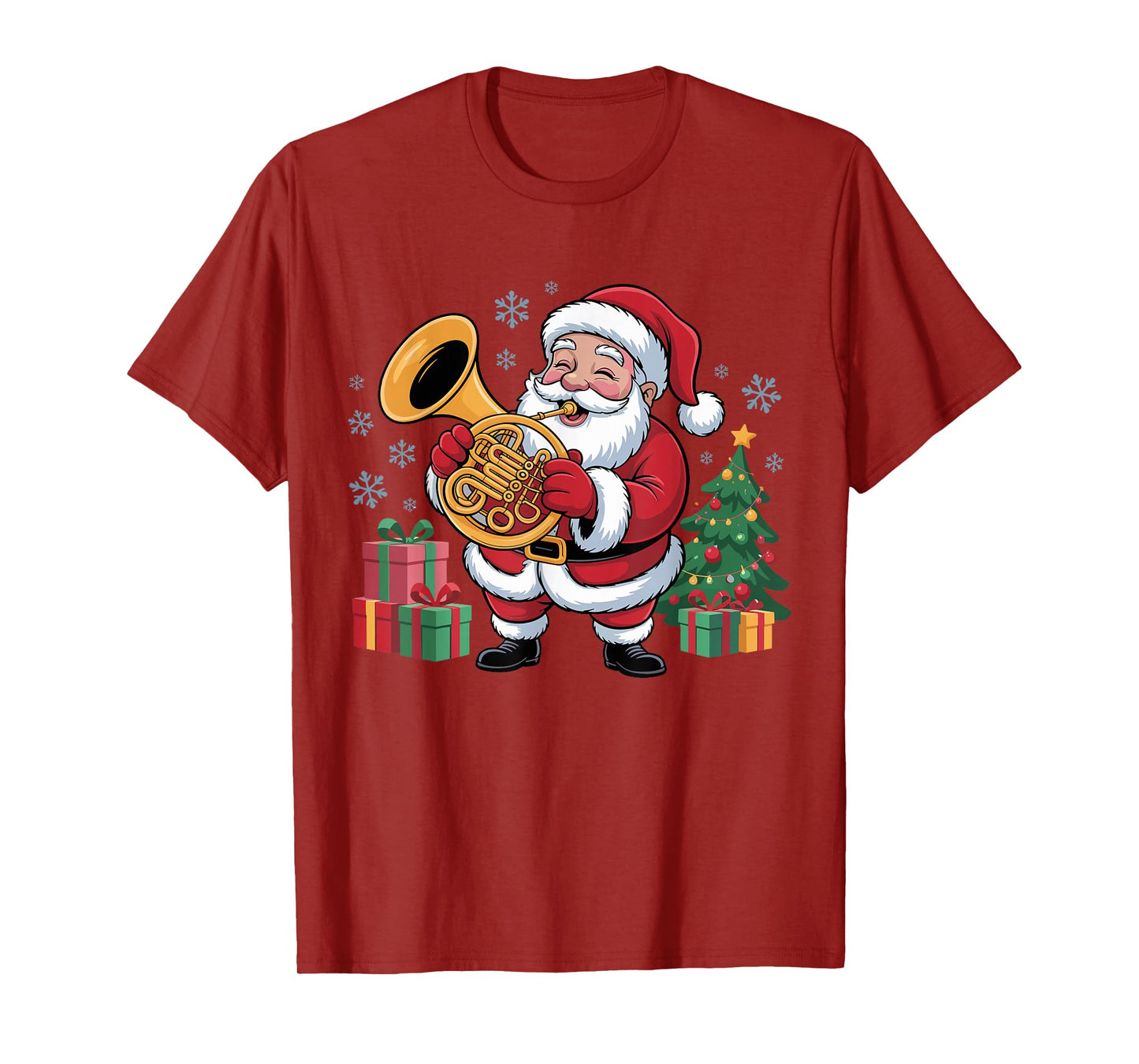Funny Santa Christmas Design French Horn Holiday Xmas Pajama T-Shirt