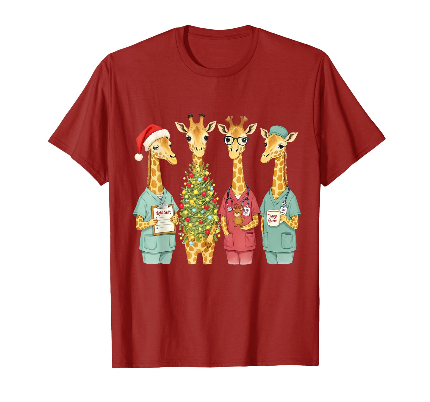 Christmas Nurse Giraffe Hat Santa Holiday Nursing Team PEDS T-Shirt