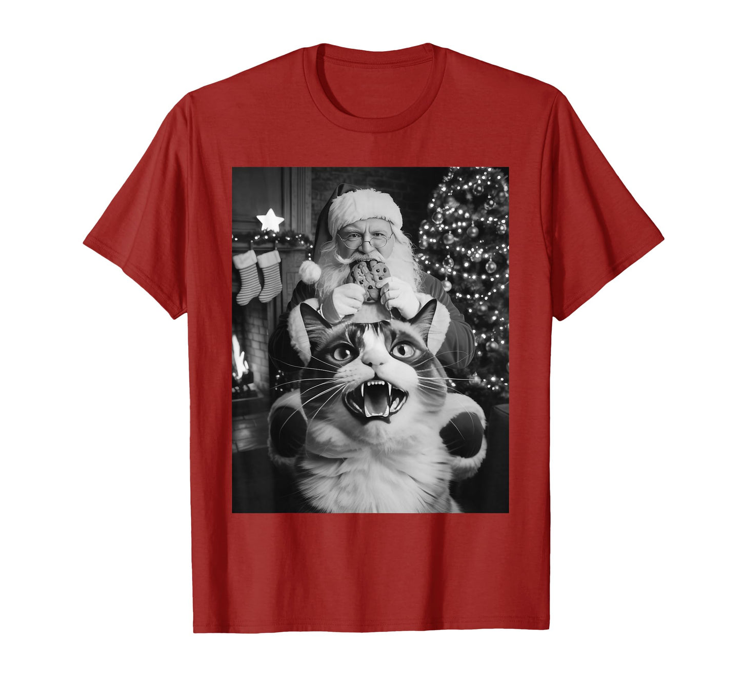 Funny Cat Selfie Santa Christmas Men Women Kids Cat Lover T-Shirt