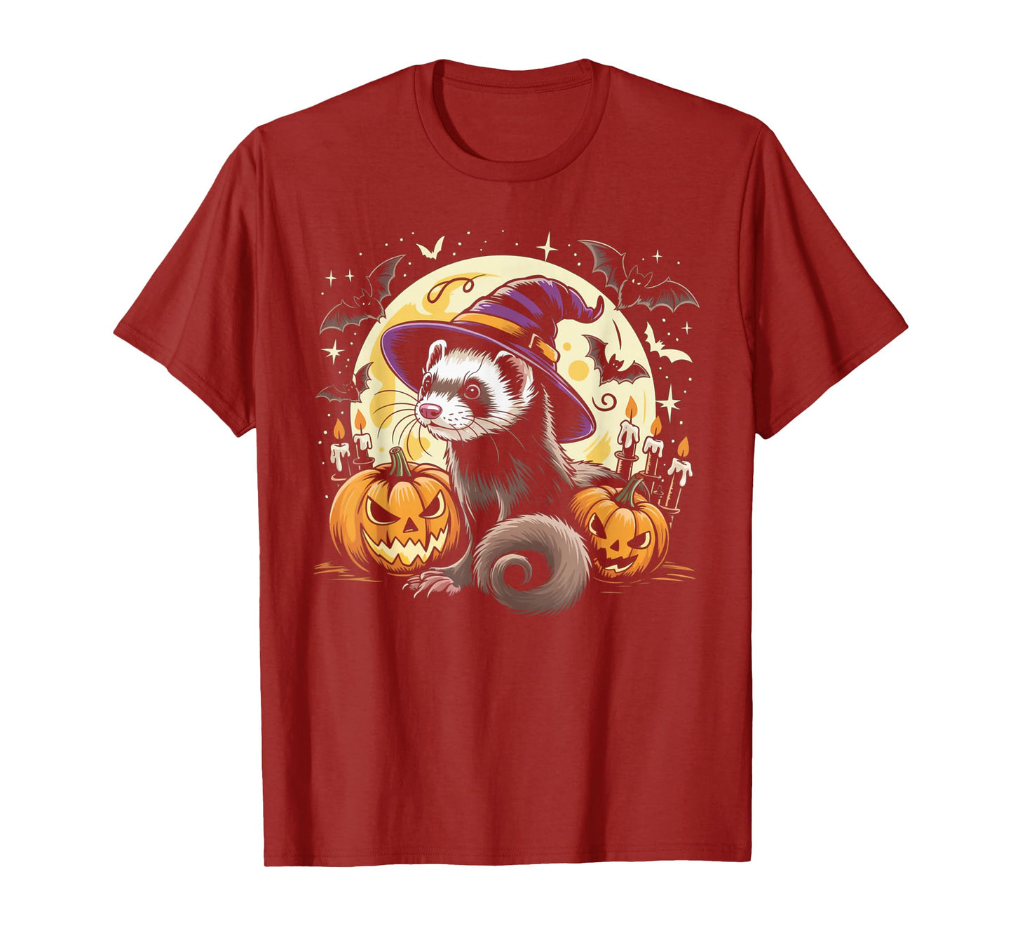 Ferret Witch Halloween - Spooky Pumpkin Bats Art T-Shirt