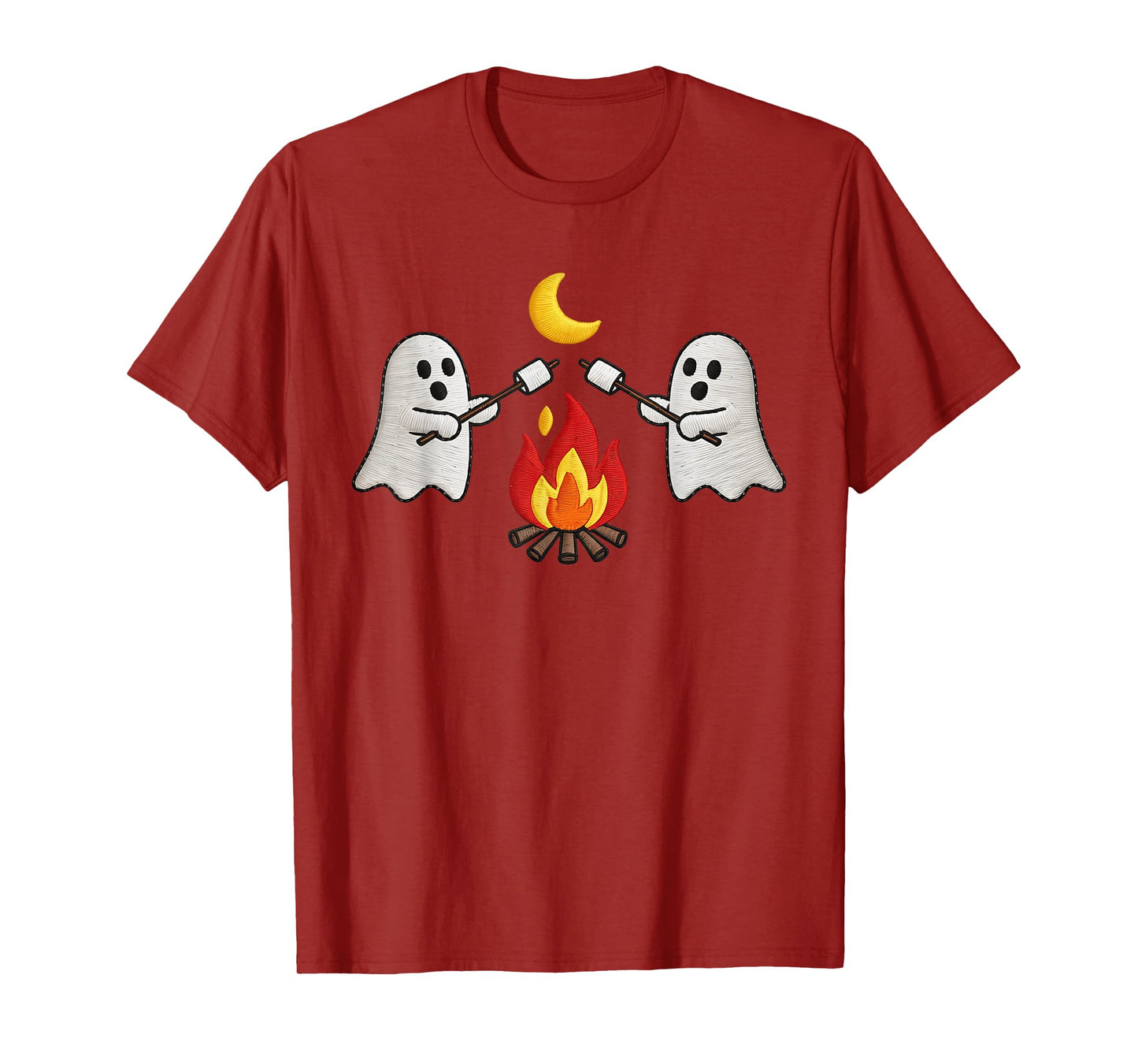 Ghost Campfire Camping Lover Embroidered Halloween Costumes T-Shirt