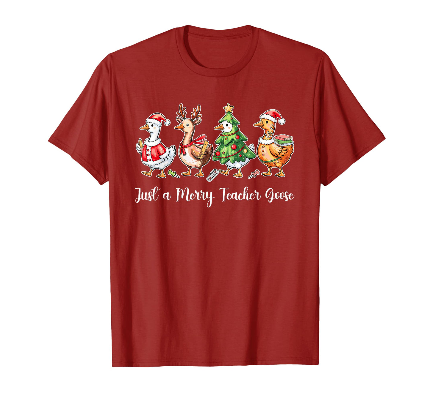 Just A Merry Teacher Goose Christmas Xmas Design T-Shirt