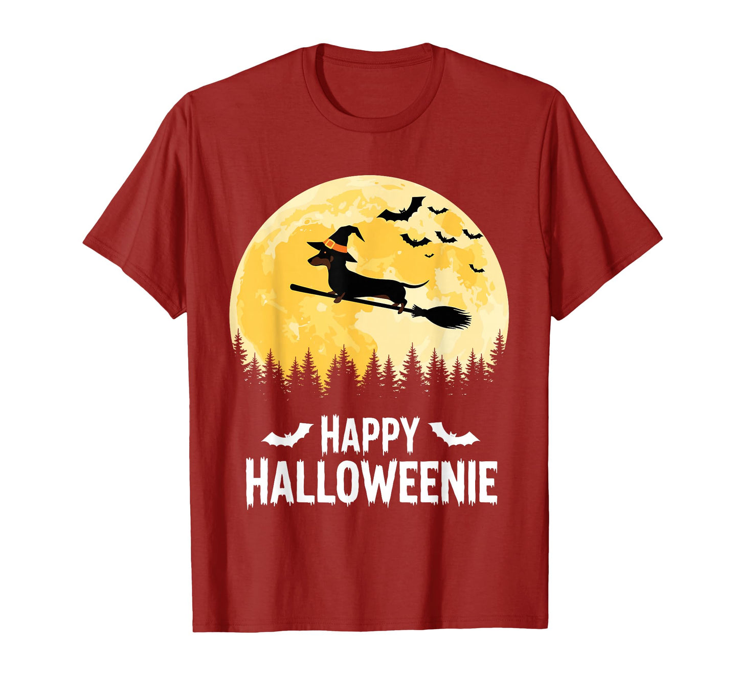 Happy Halloweenie Funny Halloween Dachshund Flying Witch T-Shirt