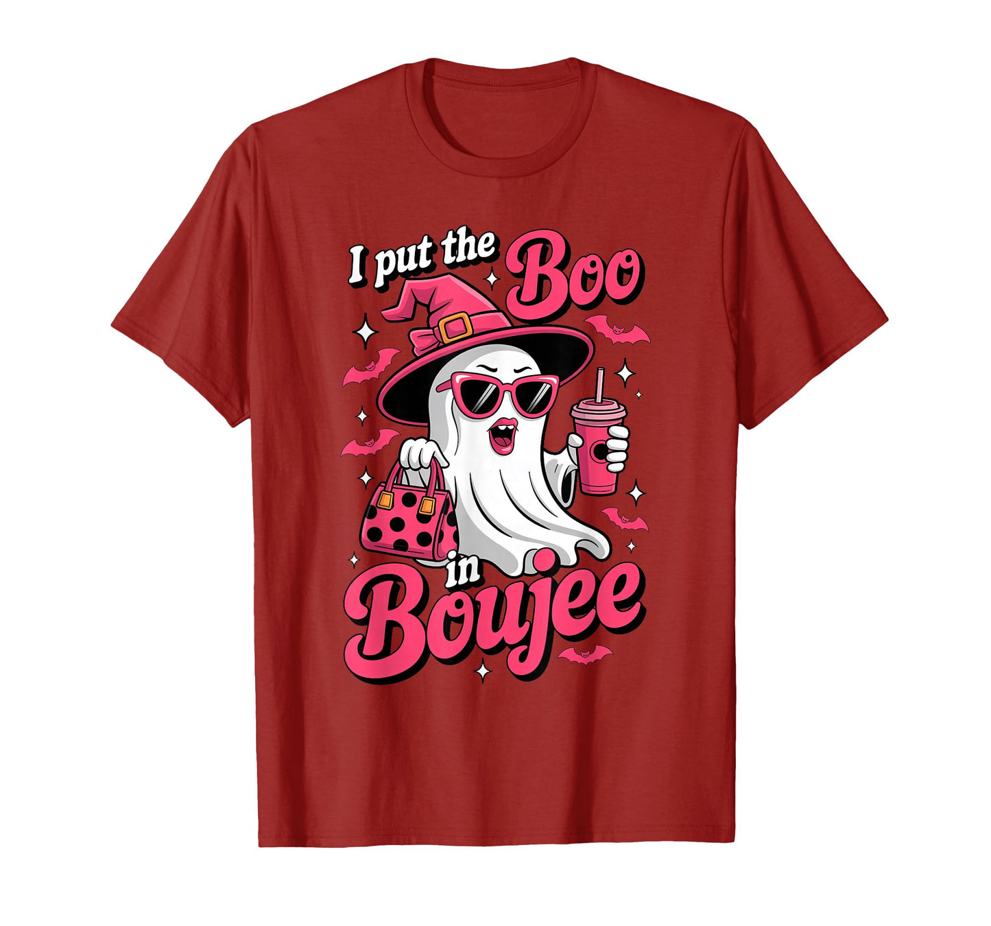 Boujee Ghost Pink Witch Hat Spooky Season Womens Halloween T-Shirt