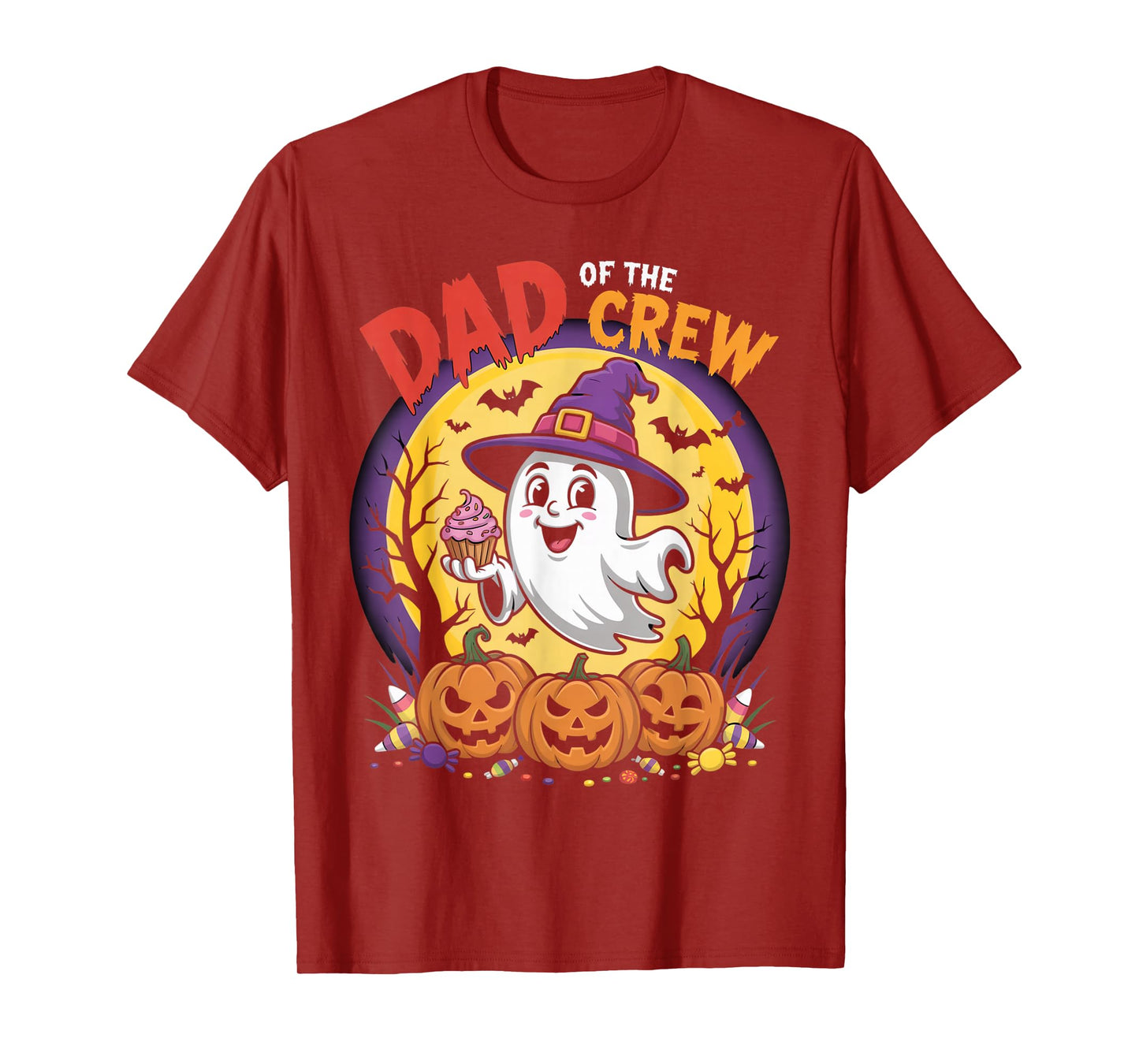 Dad of The Crew Funny Halloween Ghost Outfit with Pumpkins T-Shirt