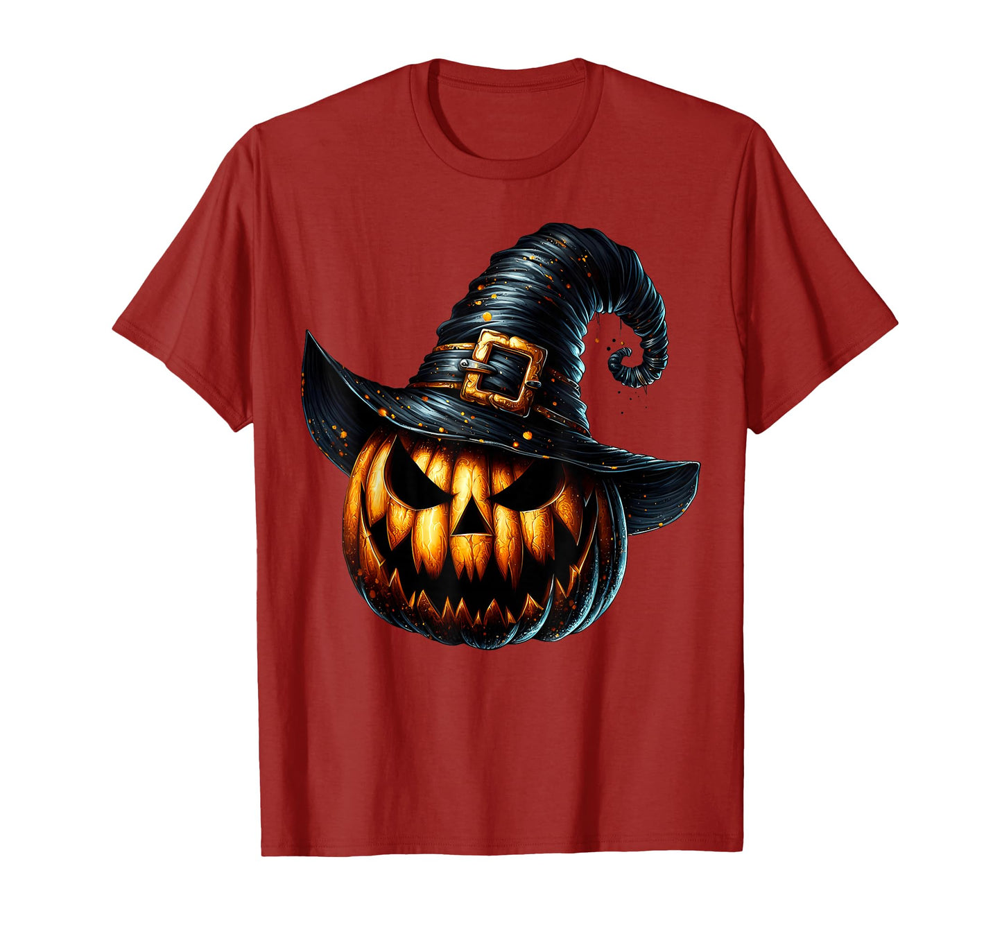 Creepy Halloween Jack O Lantern Pumpkin with Witches Hat T-Shirt