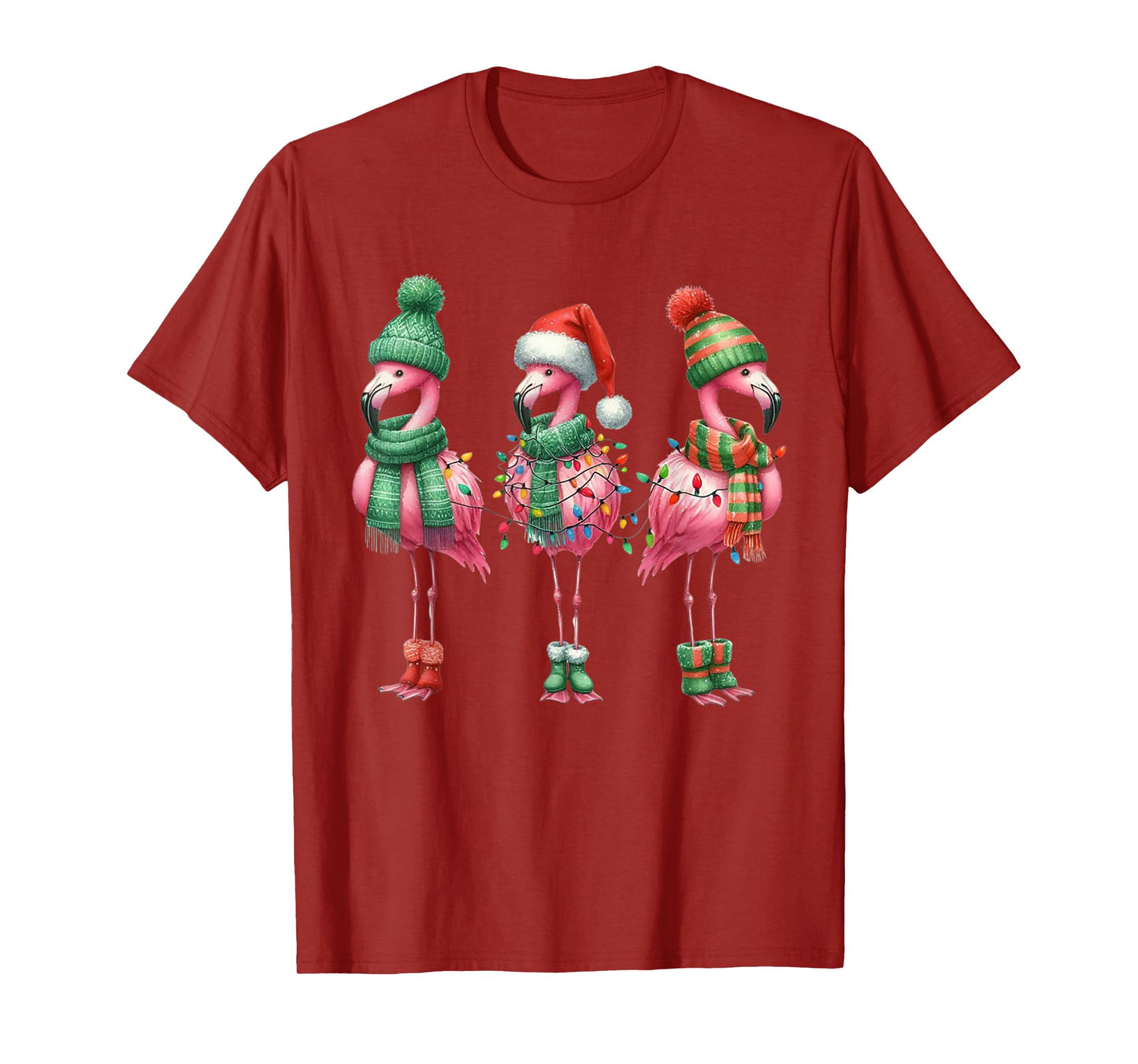 Merry Christmas Cute Flamingo Santa Snow Xmas Lights Pajamas T-Shirt