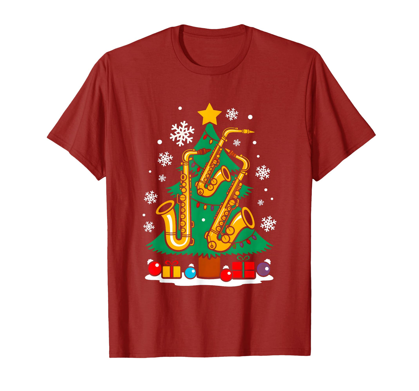 Christmas Saxophone Player Xmas Tree Funny Music Lover Santa T-Shirt