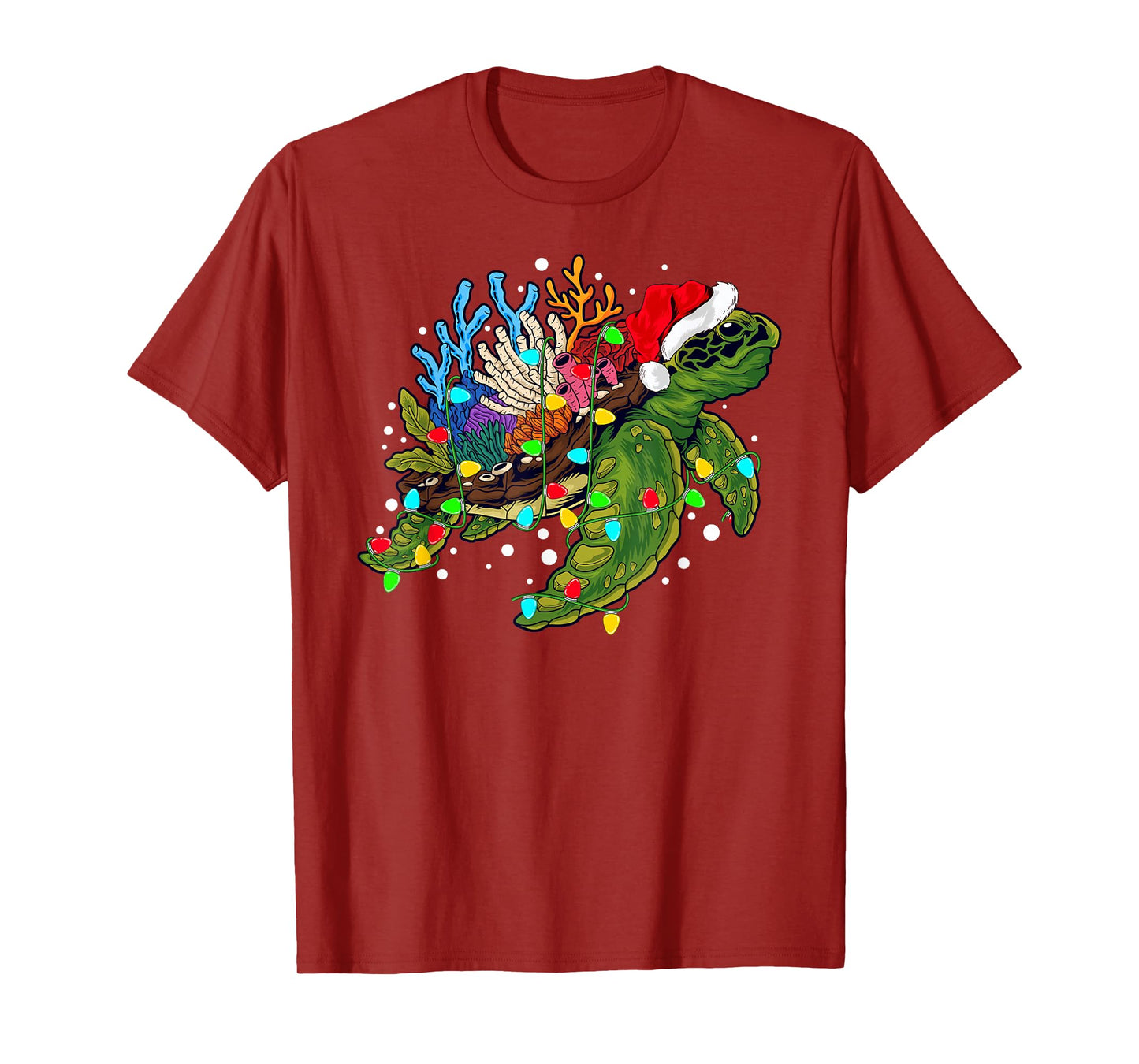 Sea Turtle Christmas Lights Funny Santa Hat Xmas T-Shirt
