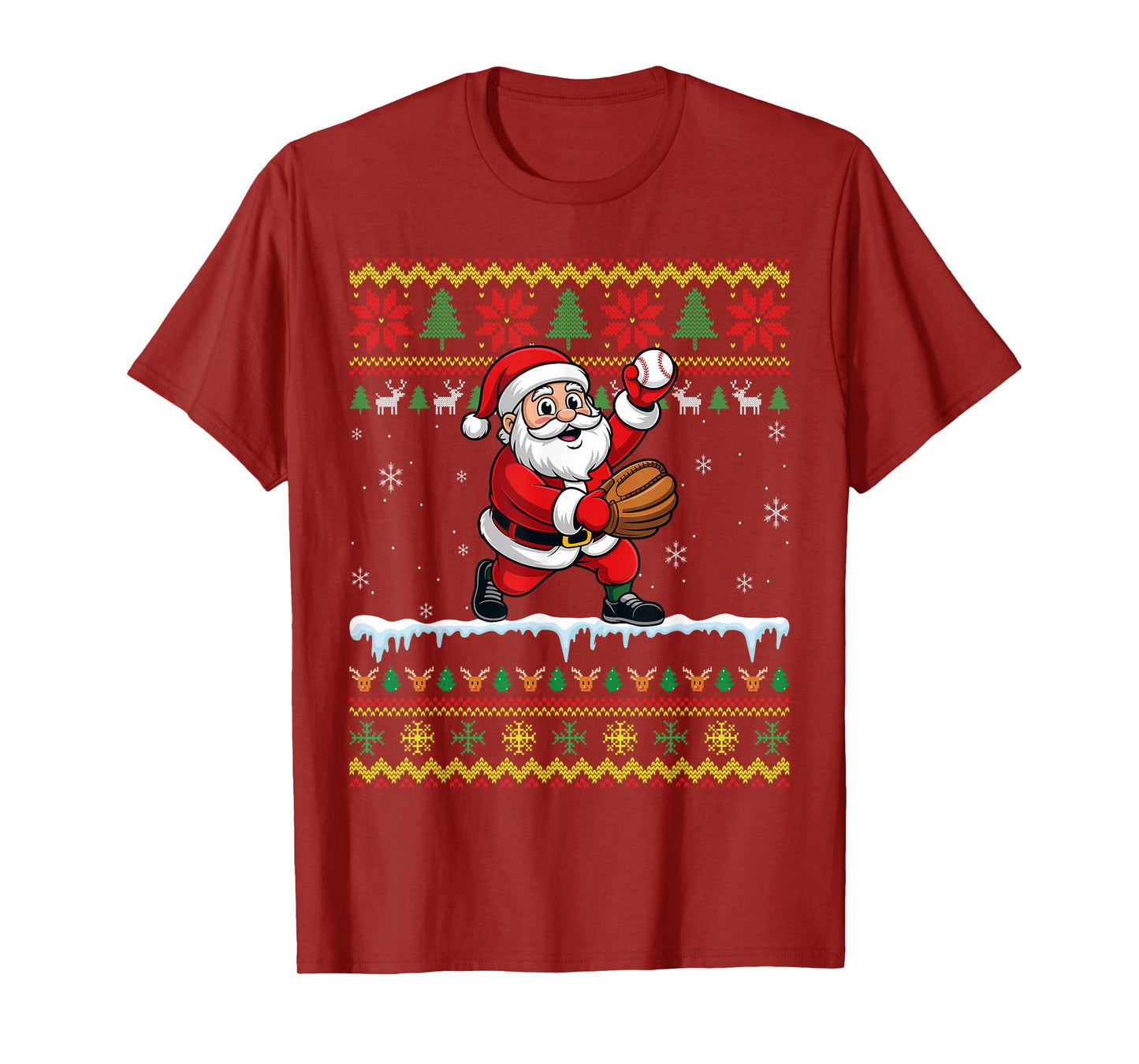 Santa Playing Xmas Ugly Baseball Christmas T-Shirt