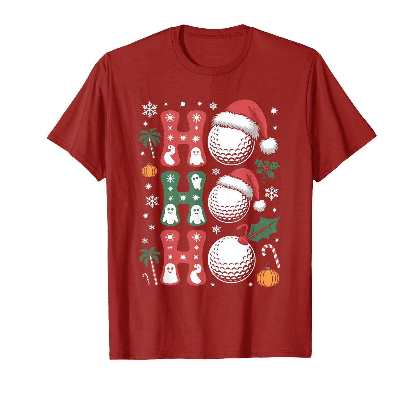 Ho Ho Ho Golf Ball Santa Hat Halloween & X'Mas T-Shirt