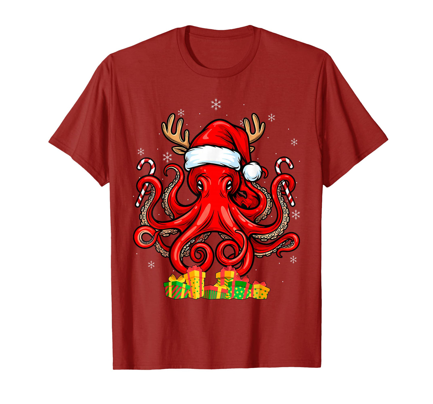 Christmas Octopus Funny Reindeer Santa Lover T-Shirt