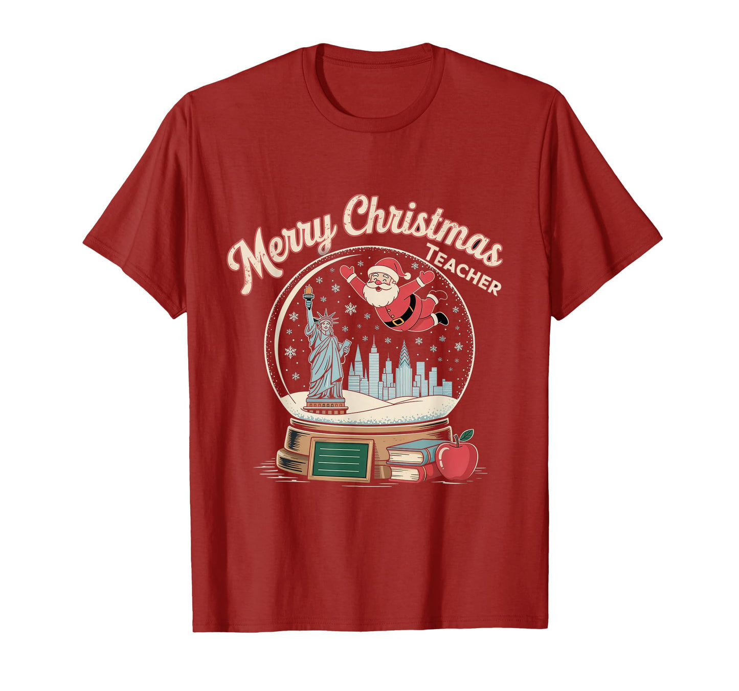Merry Christmas New York Skyline in Snow Globe Snow Teacher T-Shirt