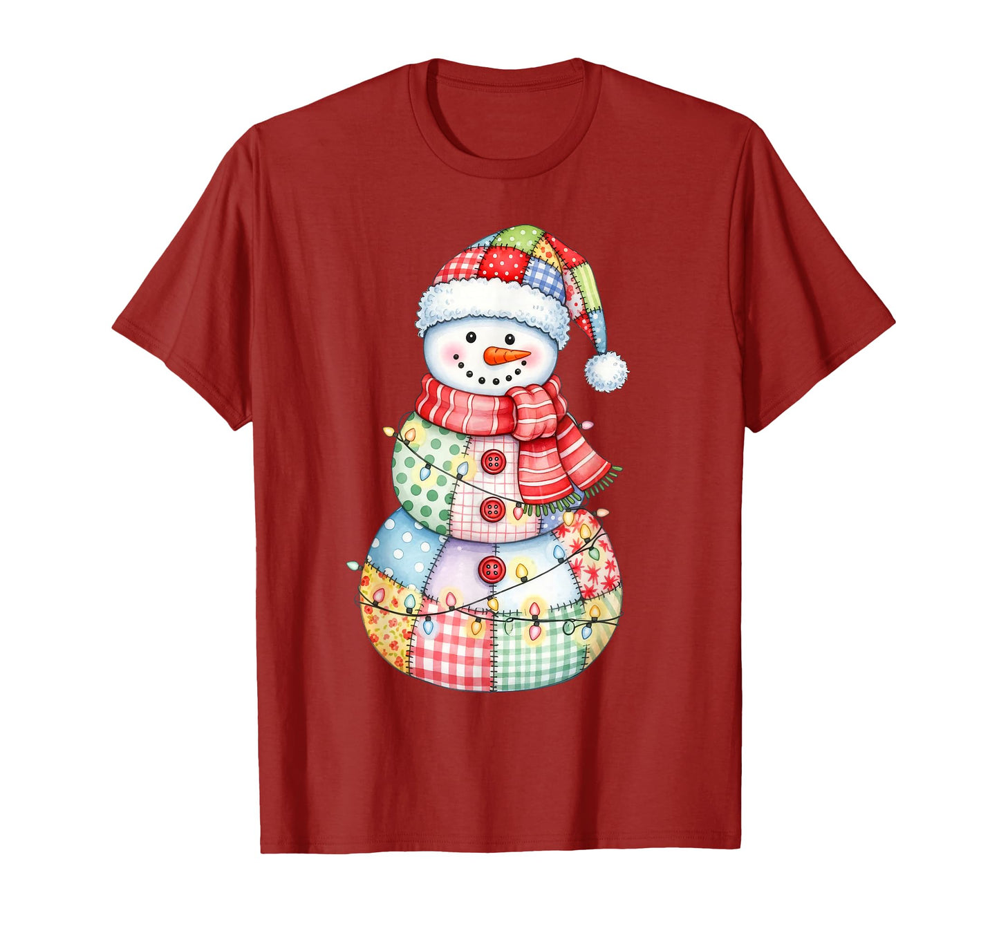Cute Patchwork Snowman Merry Christmas Xmas Holiday Pajamas T-Shirt