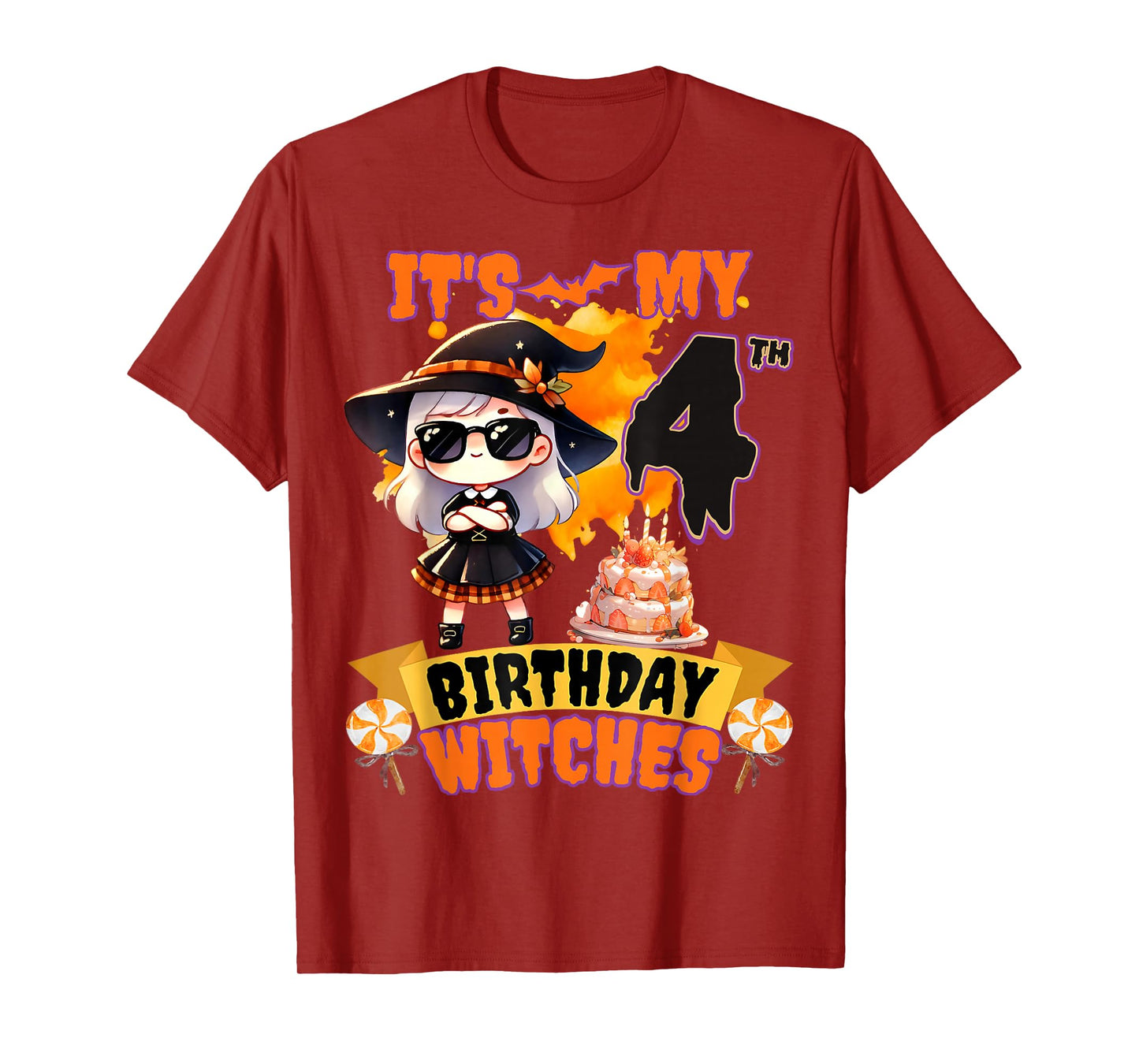Kids 4th Birthday Cute Witch 4 Years Old Bday Party Girls T-Shirt