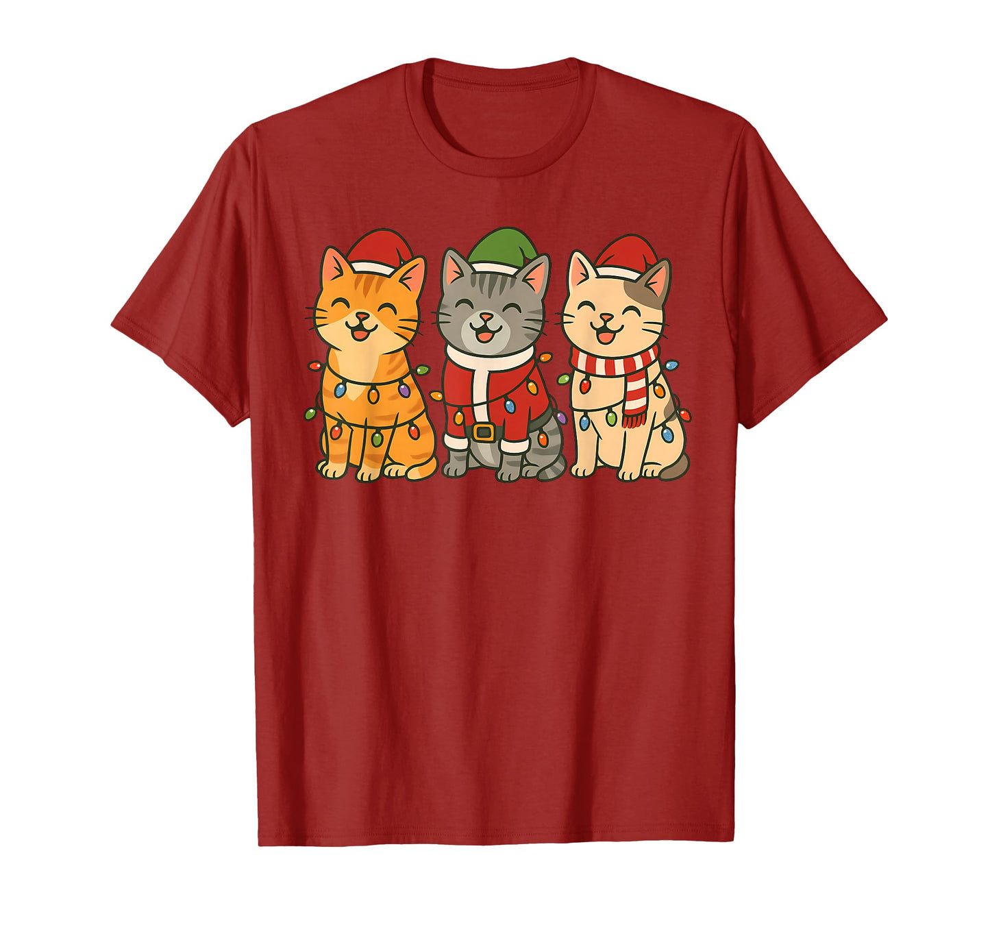 Cute Cats Christmas Lights Santa Holiday Fun Funny Cat T-Shirt