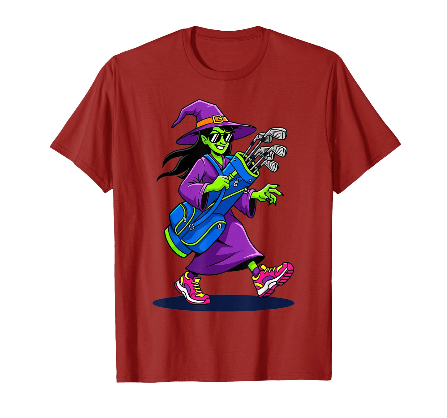 Witch Golfer Cartoon Golf Clubs Halloween Costume T-Shirt